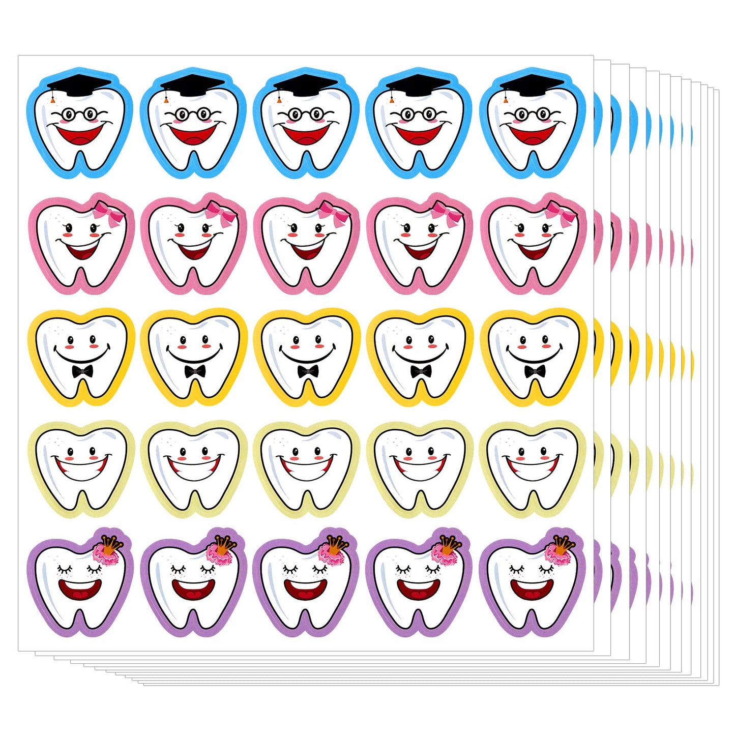 Jecery 300 Pcs Tooth Shaped Stickers – 5 Designs for Kids