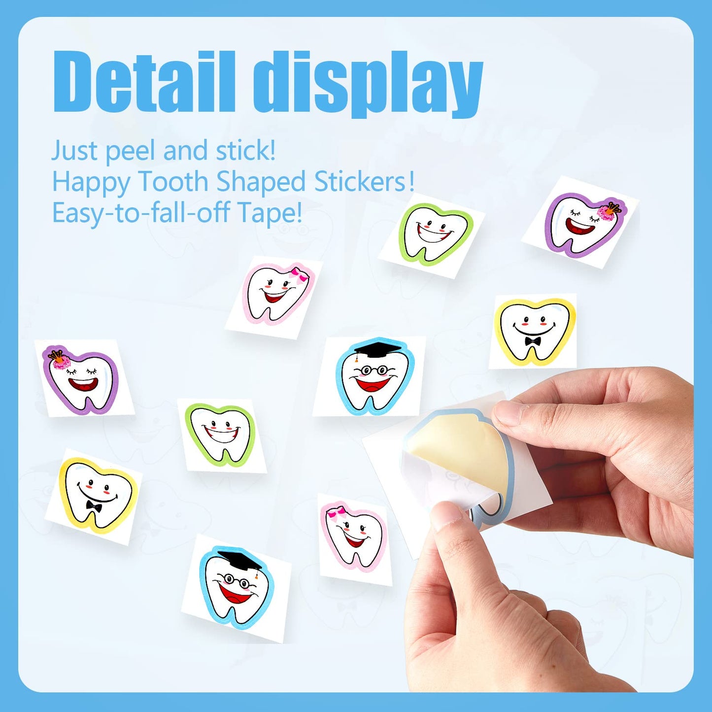 Jecery 300 Pcs Tooth Shaped Stickers – 5 Designs for Kids