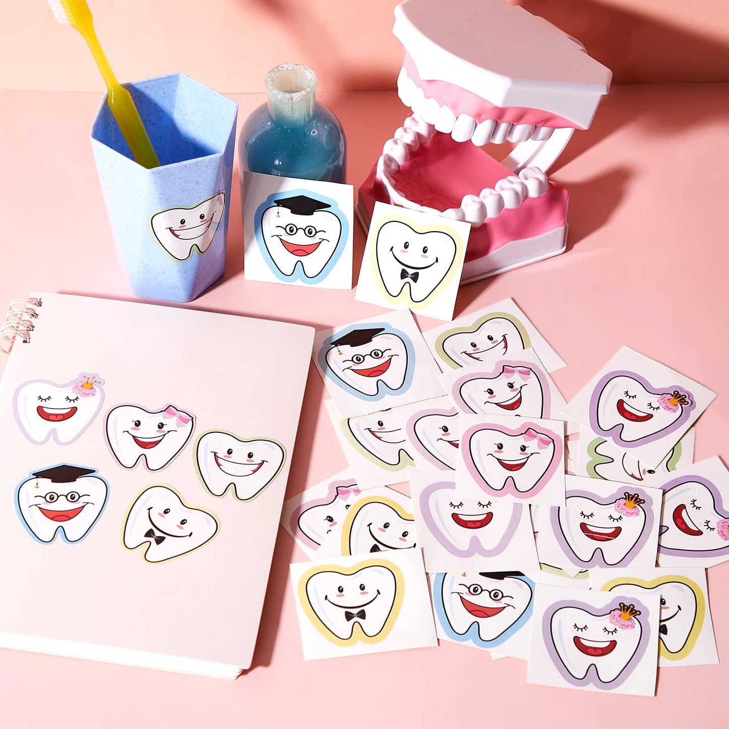 Jecery 300 Pcs Tooth Shaped Stickers – 5 Designs for Kids