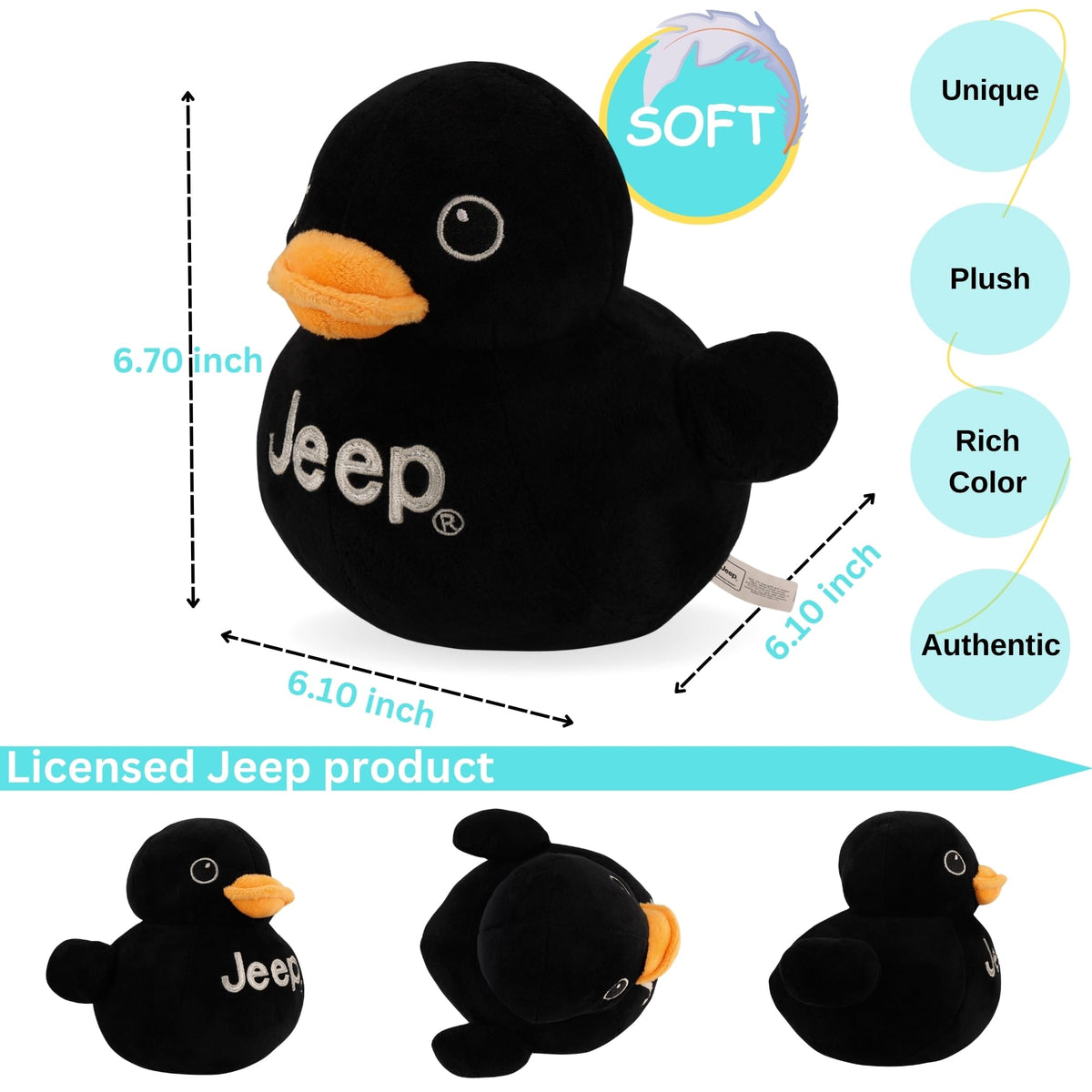 Jeep Text Logo Plush Duck Black – Collectible Jeep Stuffed Animal | Detroit Shirt Company