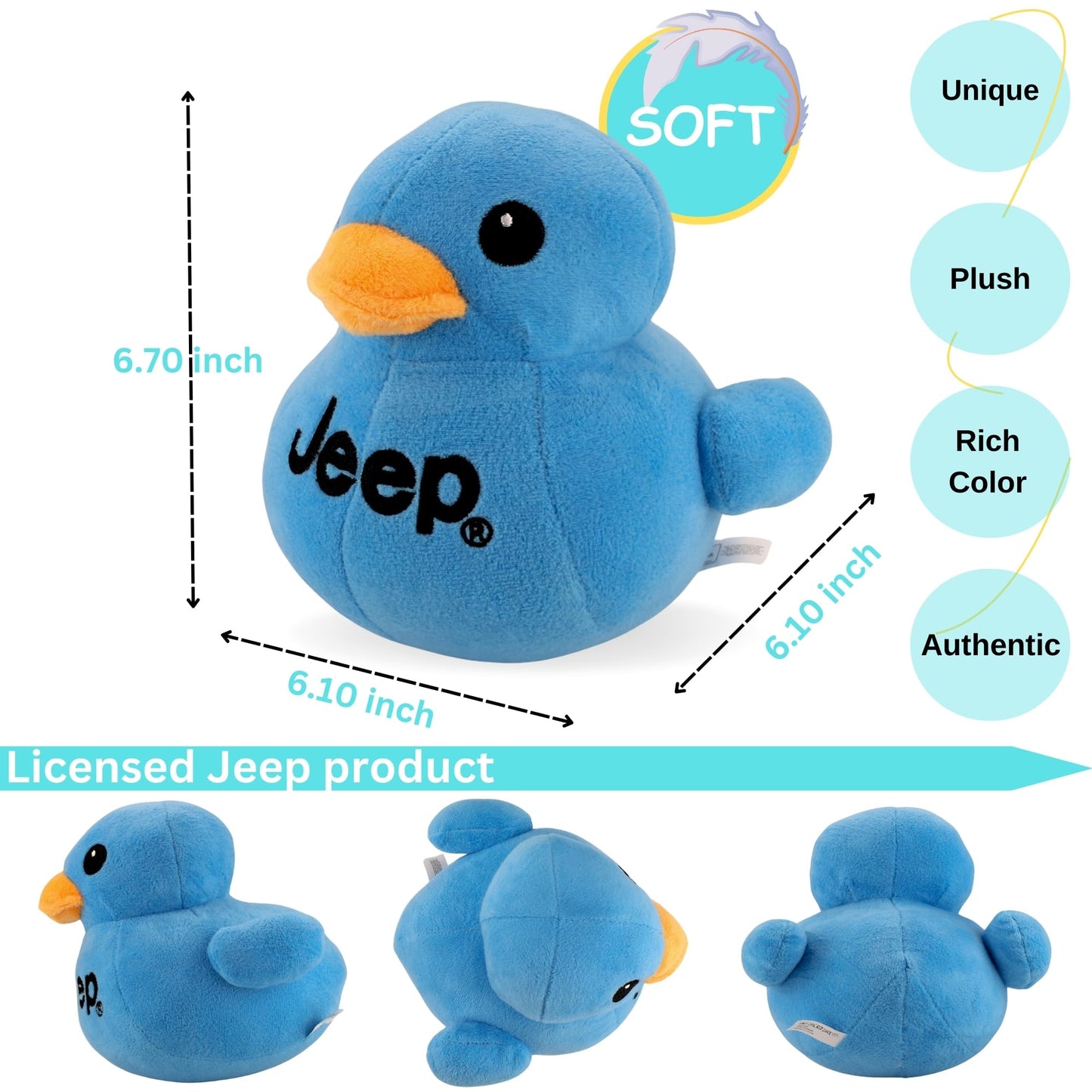 Jeep Text Logo Plush Duck Blue - Licensed Jeep Stuffed Animal by Detroit Shirt Company