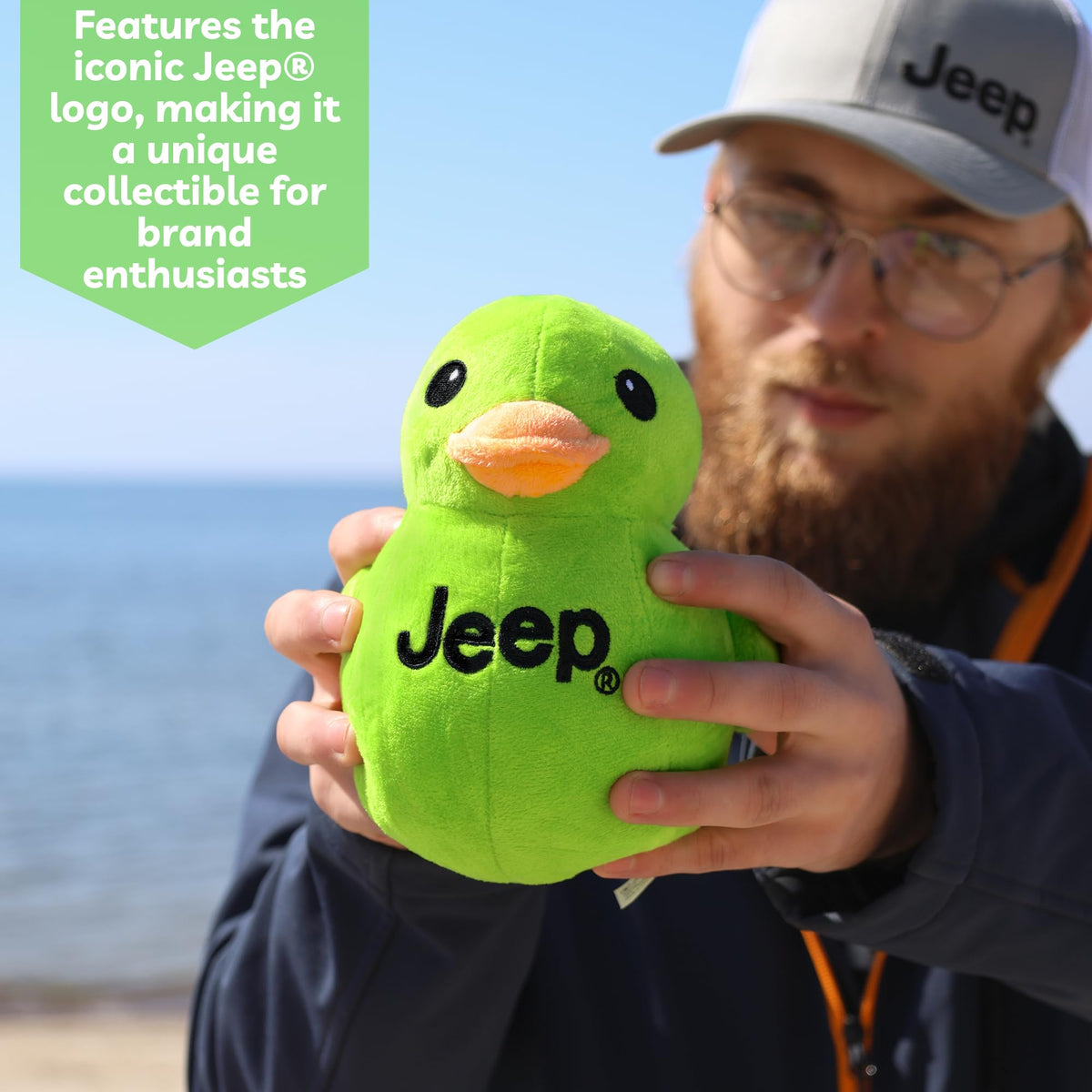 Jeep Text Logo Plush Duck Green – Licensed Stuffed Animal by Detroit Shirt Company