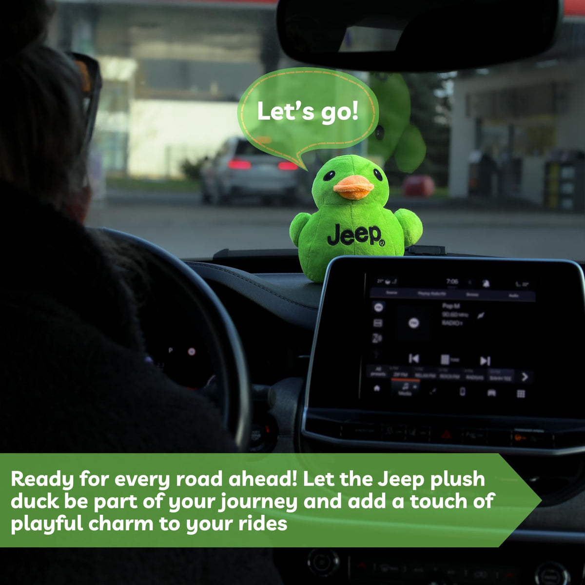 Jeep Text Logo Plush Duck Green – Licensed Stuffed Animal by Detroit Shirt Company
