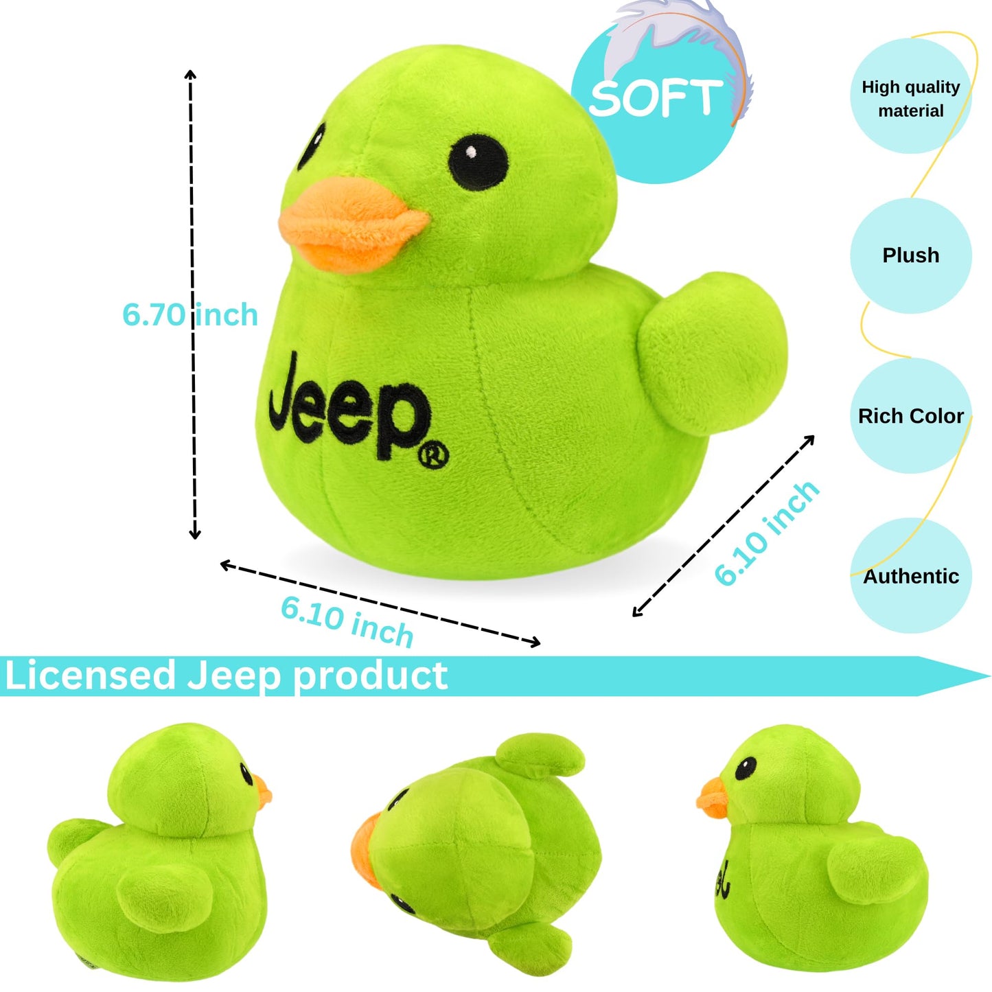 Jeep Text Logo Plush Duck Green – Licensed Stuffed Animal by Detroit Shirt Company