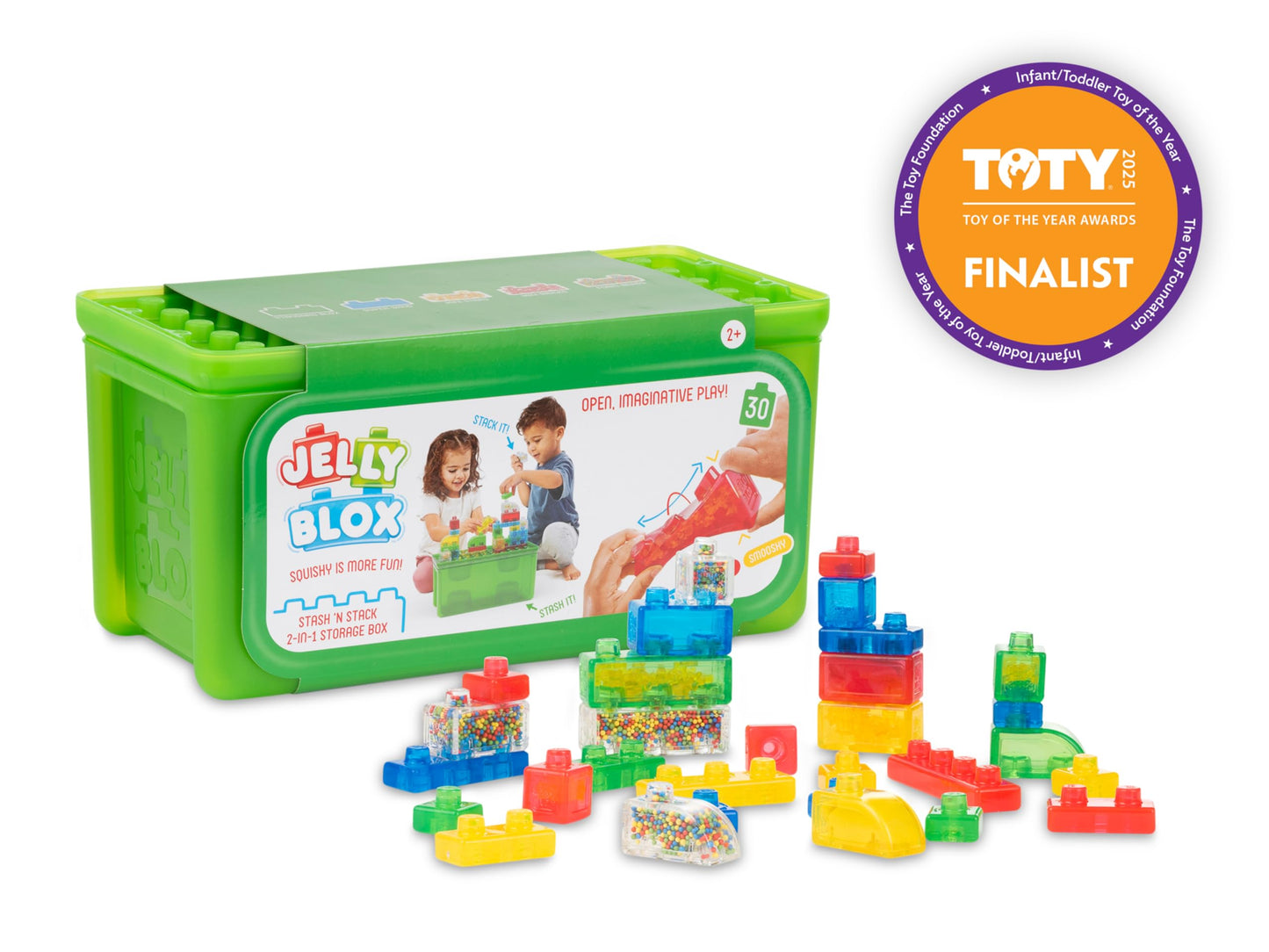 Jelly Blox Stash 'N Stack 2-in-1 Storage Case with 30 Blocks | Sensory Building Toys for Kids 2+