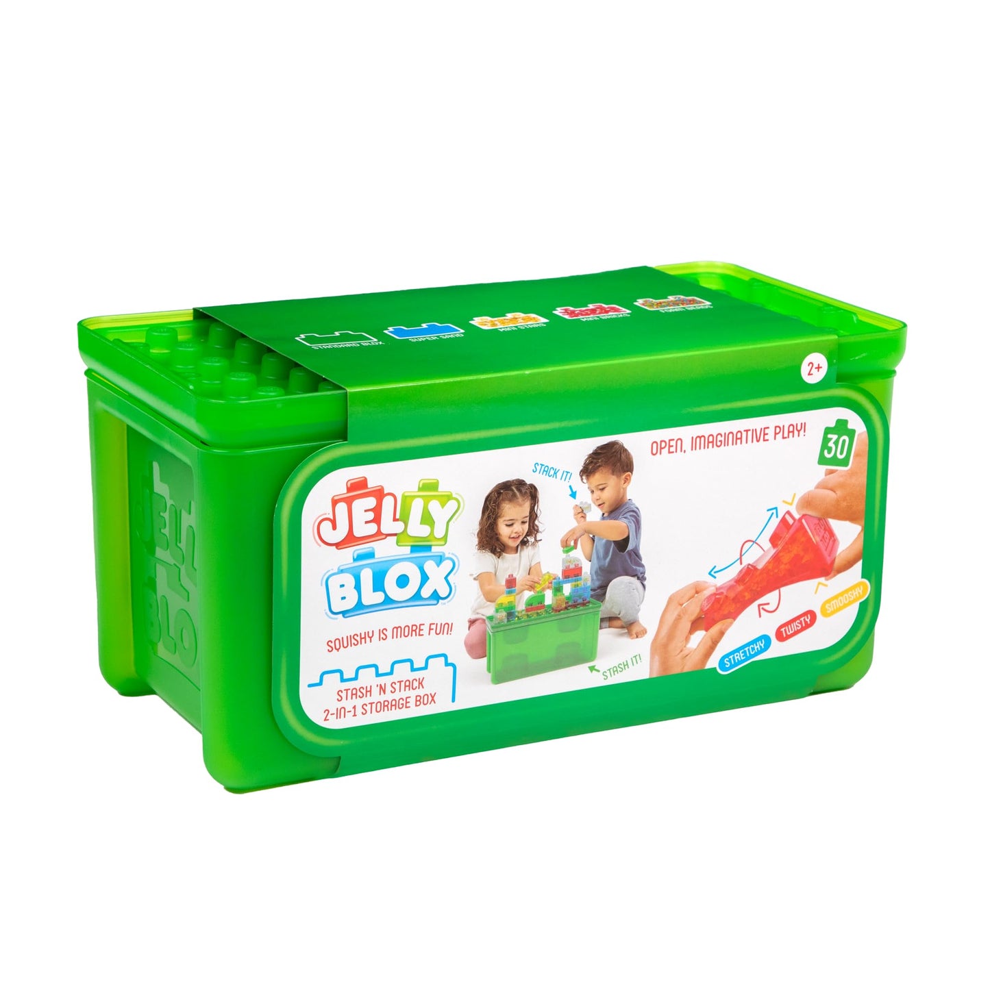 Jelly Blox Stash 'N Stack 2-in-1 Storage Case with 30 Blocks | Sensory Building Toys for Kids 2+