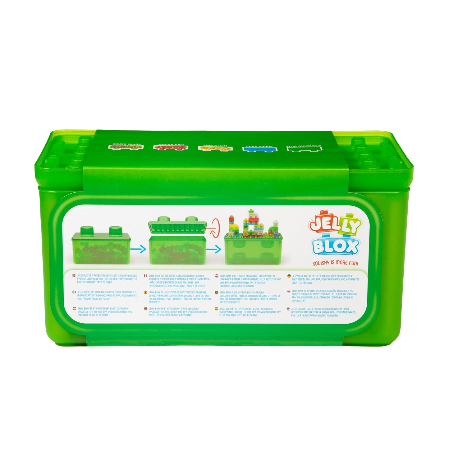 Jelly Blox Stash 'N Stack 2-in-1 Storage Case with 30 Blocks | Sensory Building Toys for Kids 2+