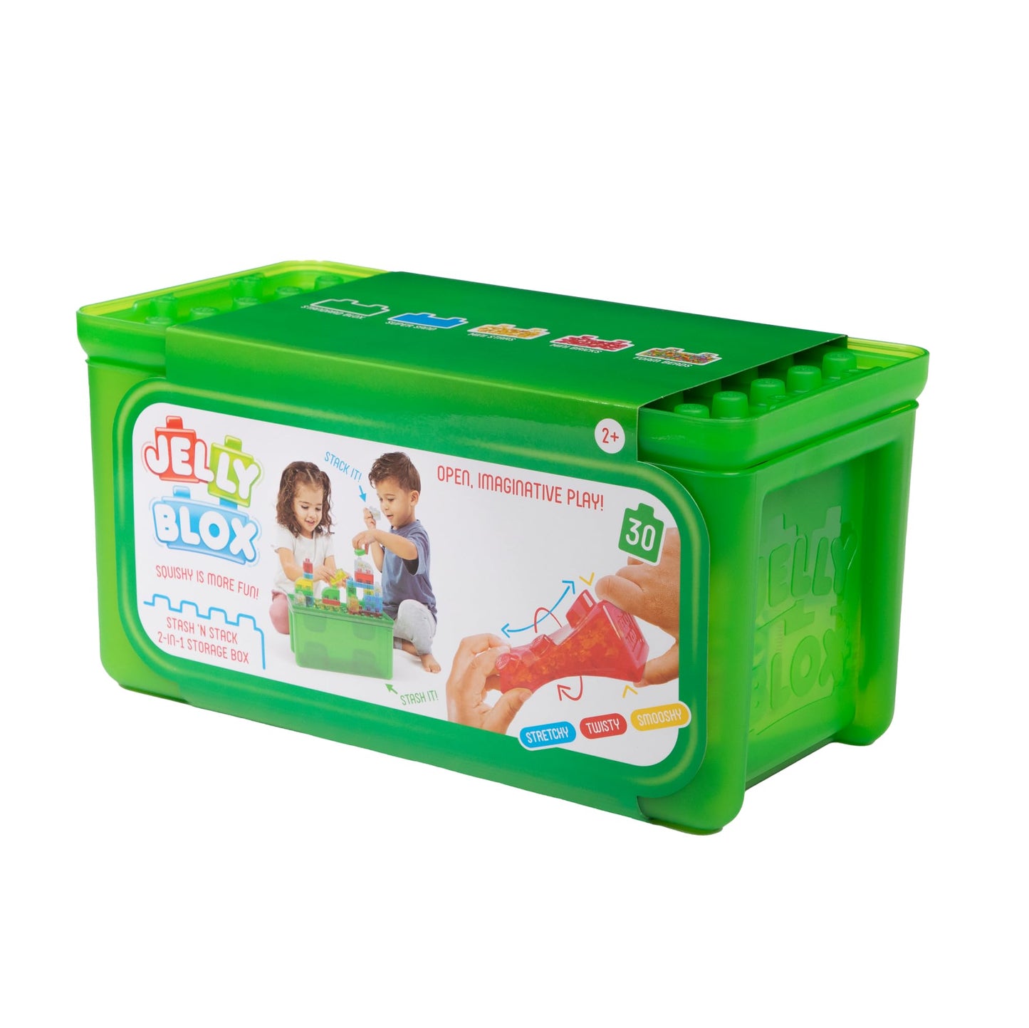 Jelly Blox Stash 'N Stack 2-in-1 Storage Case with 30 Blocks | Sensory Building Toys for Kids 2+