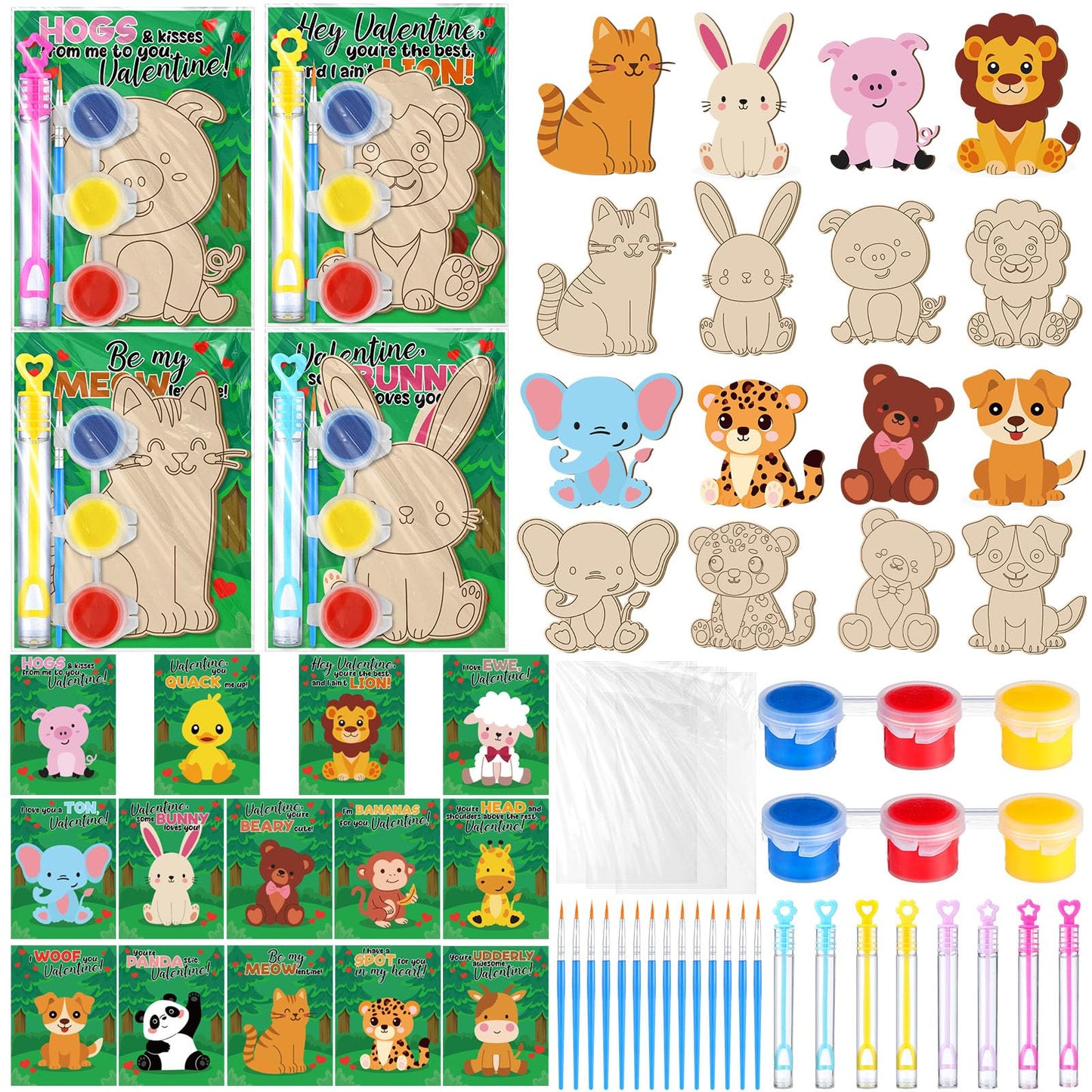 JellyArch 28-Piece Animals Wood Painting Kit — Valentine Gifts & Party Favors for Kids