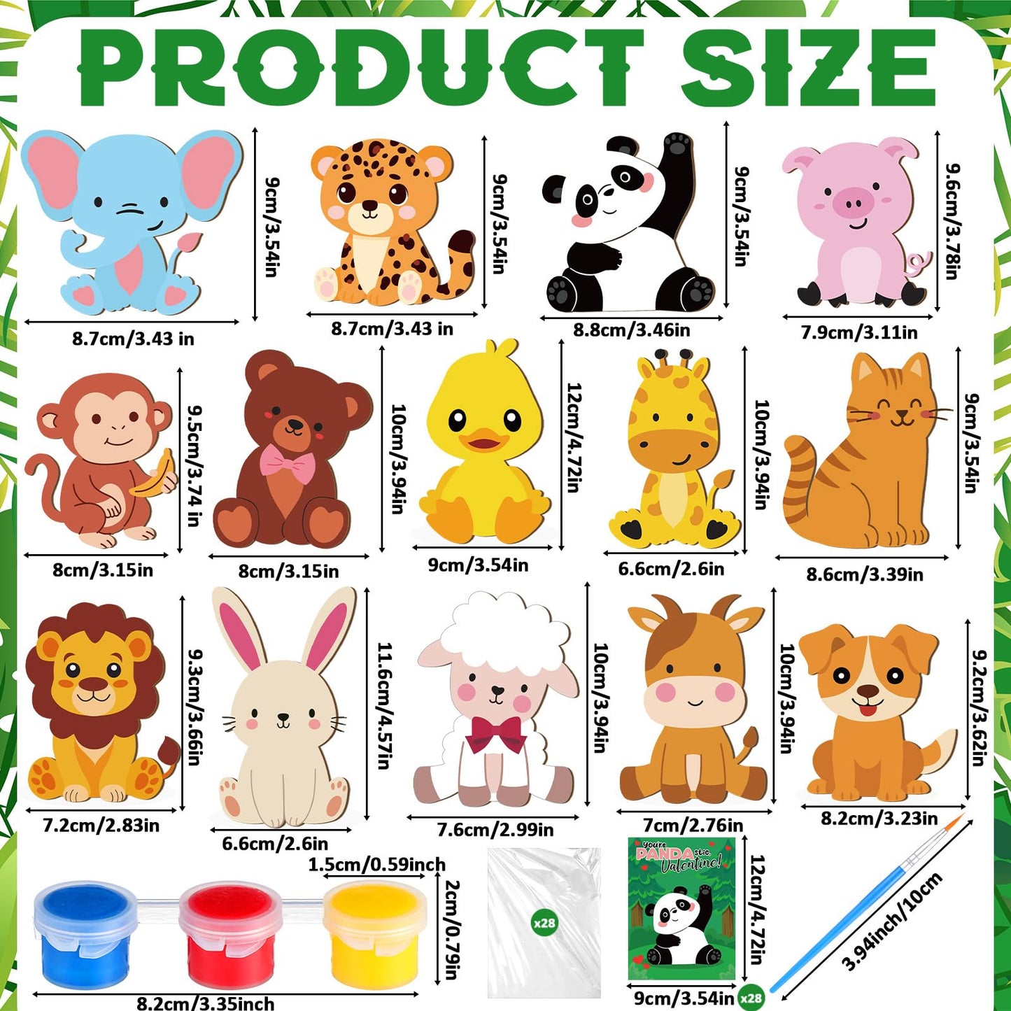 JellyArch 28-Piece Animals Wood Painting Kit — Valentine Gifts & Party Favors for Kids