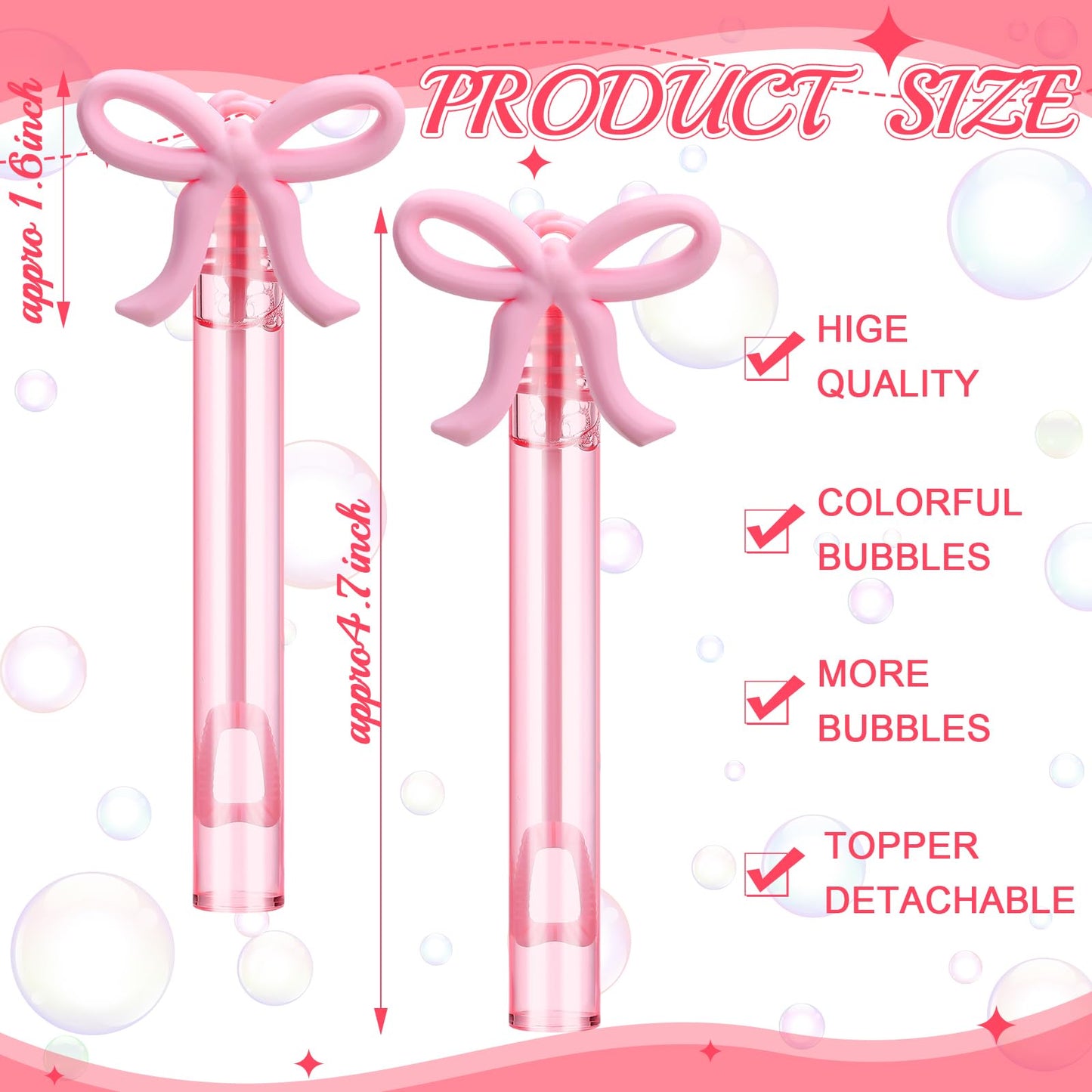 JellyArch 24 Pink Bow Mini Bubble Wands with Detachable Topper – Party Favors