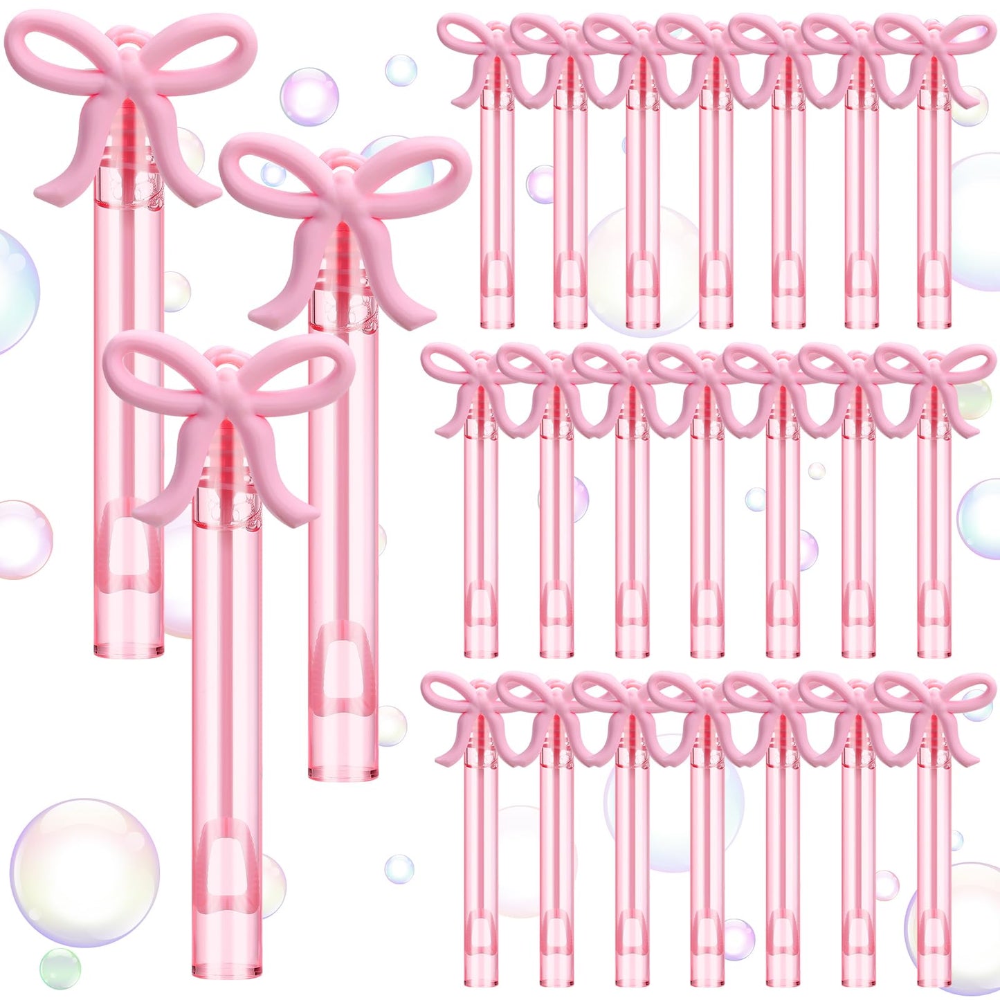 JellyArch 24 Pink Bow Mini Bubble Wands with Detachable Topper – Party Favors