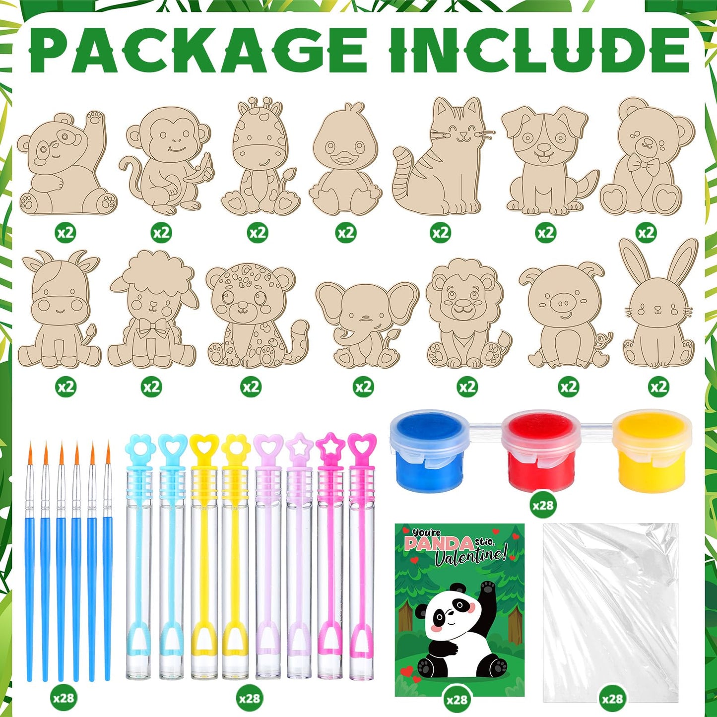 JellyArch 28-Piece Animals Wood Painting Kit — Valentine Gifts & Party Favors for Kids