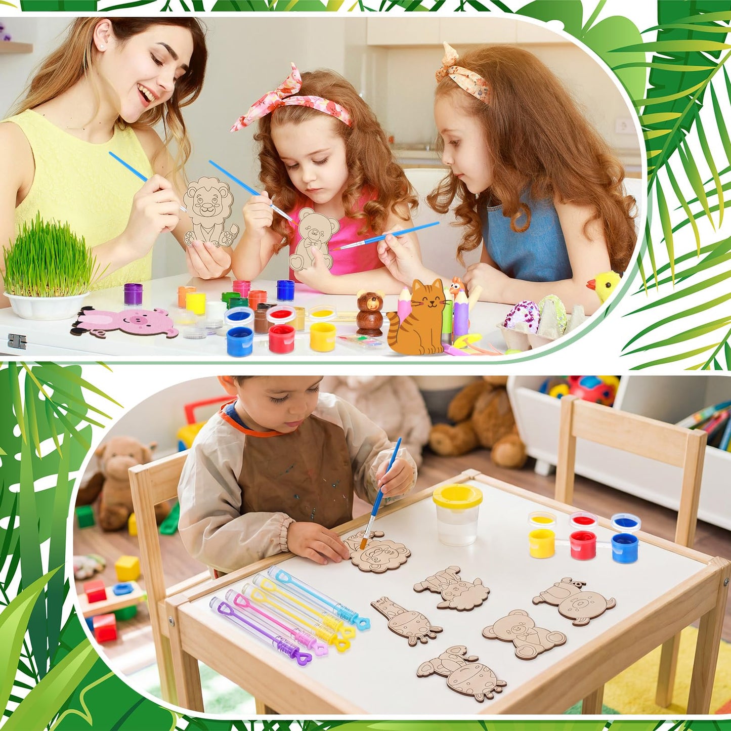 JellyArch 28-Piece Animals Wood Painting Kit — Valentine Gifts & Party Favors for Kids