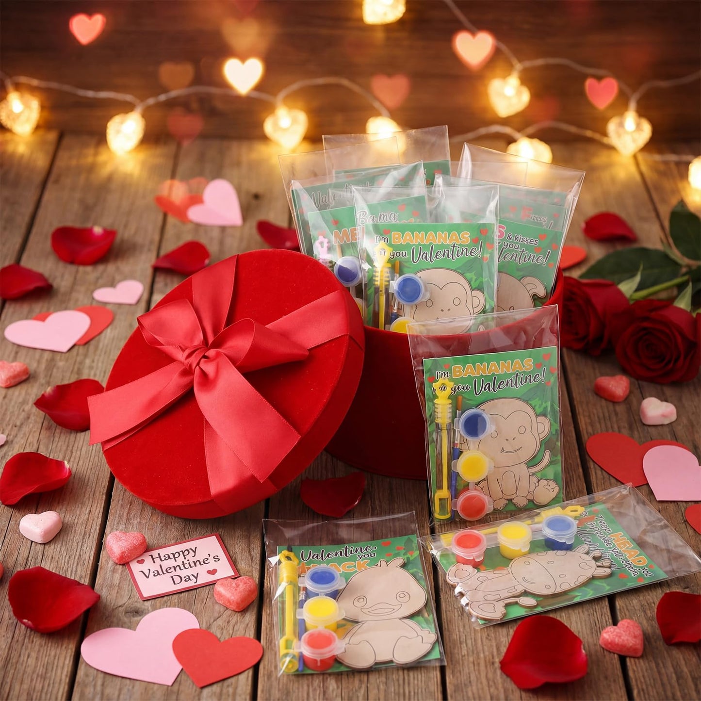 JellyArch 28-Piece Animals Wood Painting Kit — Valentine Gifts & Party Favors for Kids