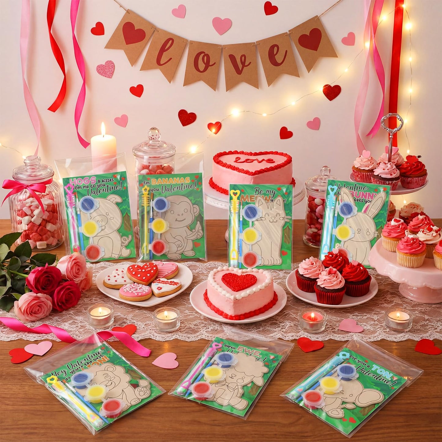 JellyArch 28-Piece Animals Wood Painting Kit — Valentine Gifts & Party Favors for Kids