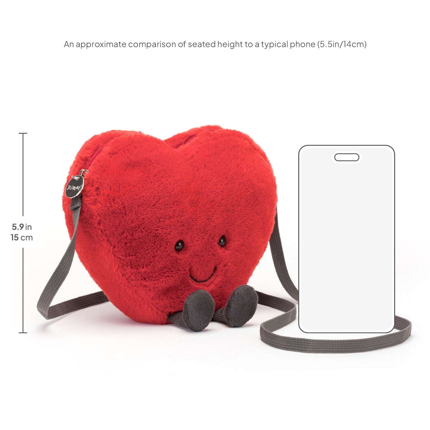 Jellycat Amuseables Heart Plush Bag – 7-Inch Crossbody Purse in Soft Scarlet Fur