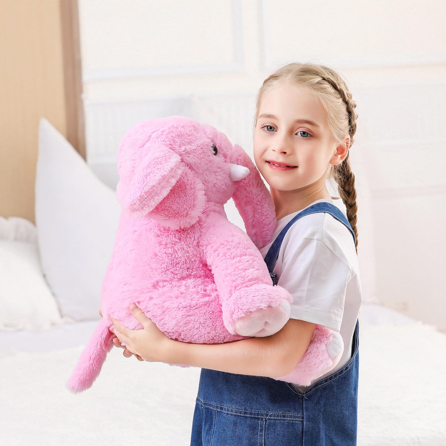 JellyMallow Elephant Weighted Plush — 16 Inch, 5 lb Pink Plush Pillow for Kids & Adults