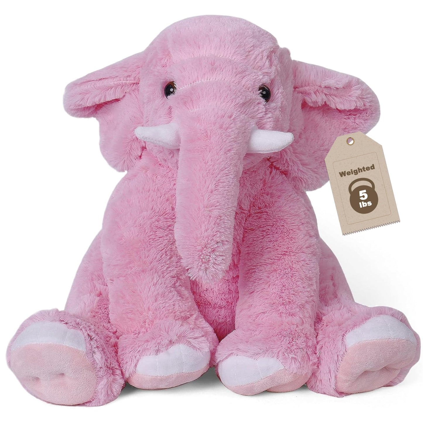JellyMallow Elephant Weighted Plush — 16 Inch, 5 lb Pink Plush Pillow for Kids & Adults