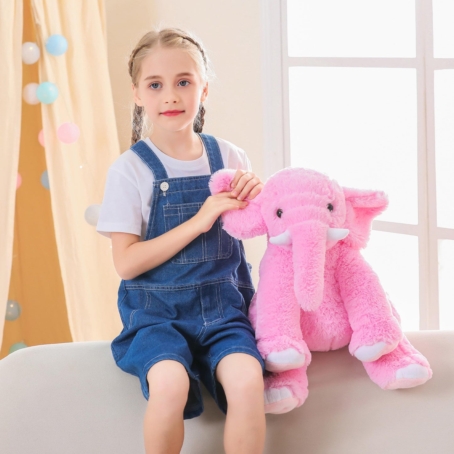 JellyMallow Elephant Weighted Plush — 16 Inch, 5 lb Pink Plush Pillow for Kids & Adults
