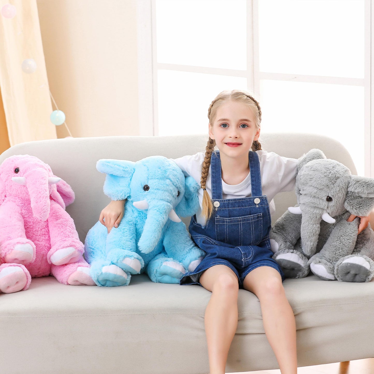 JellyMallow Elephant Weighted Plush — 16 Inch, 5 lb Pink Plush Pillow for Kids & Adults