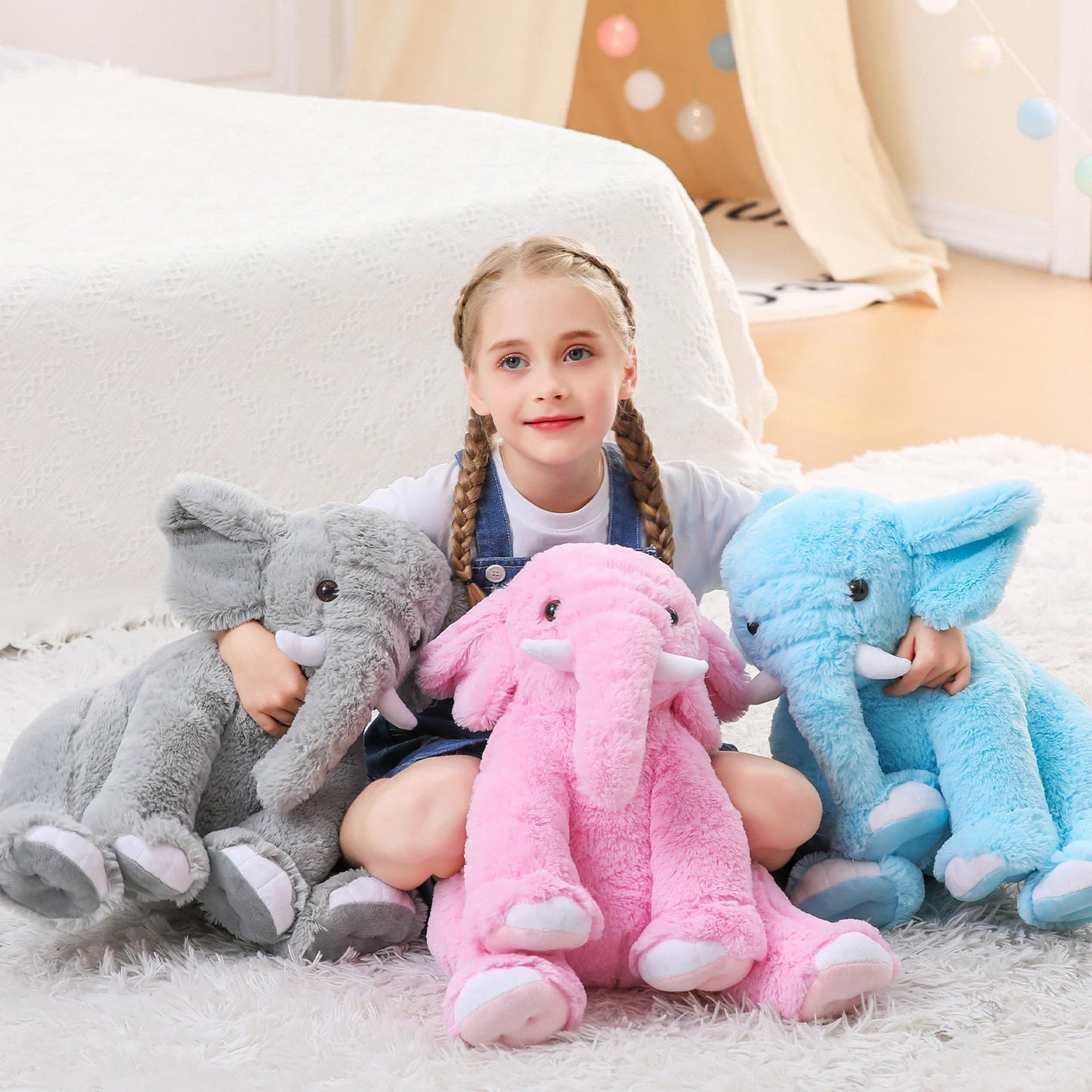 JellyMallow Elephant Weighted Plush — 16 Inch, 5 lb Pink Plush Pillow for Kids & Adults