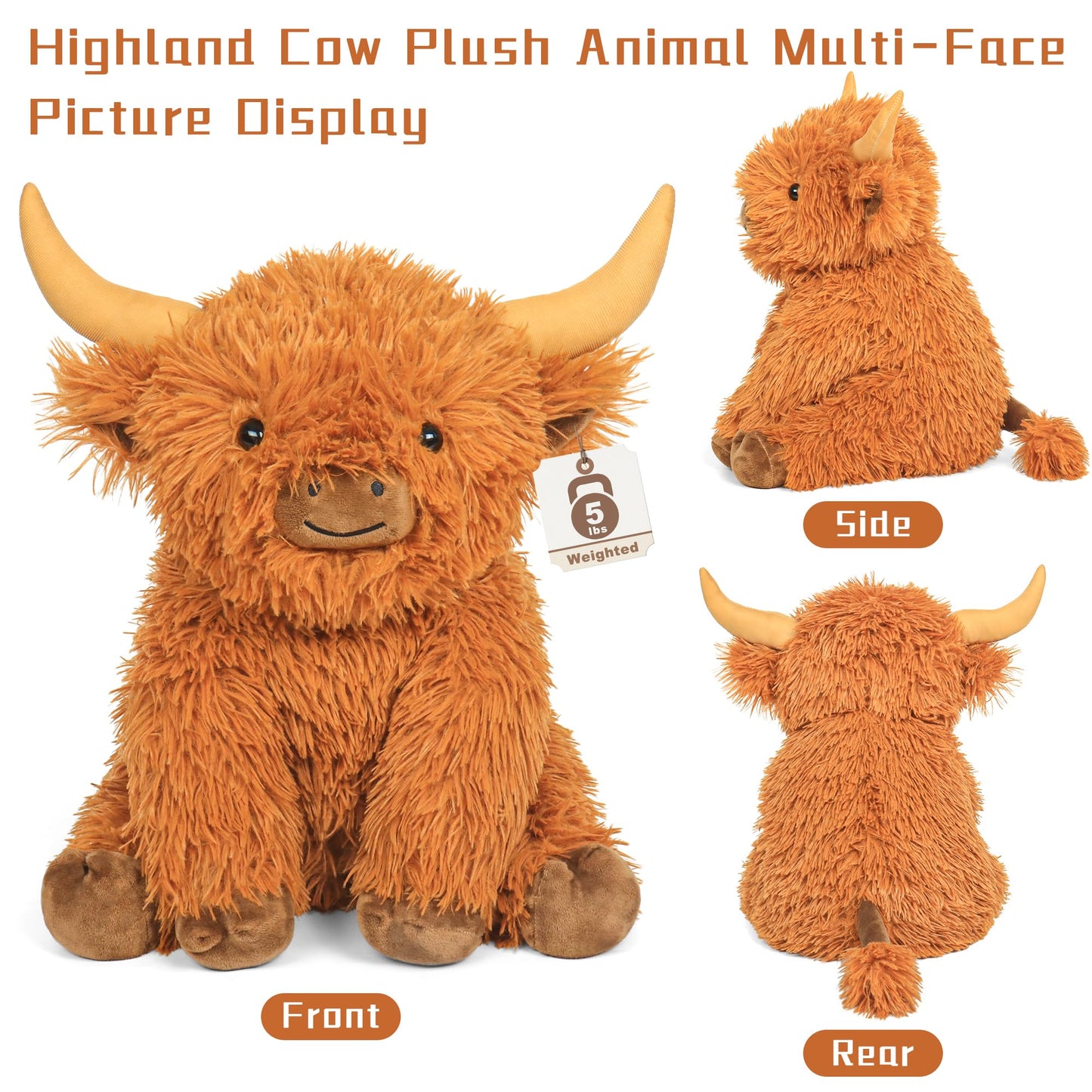 JellyMallow Highland Cow Weighted Plush – 5 lb, 16-inch Jumbo Cow Toy