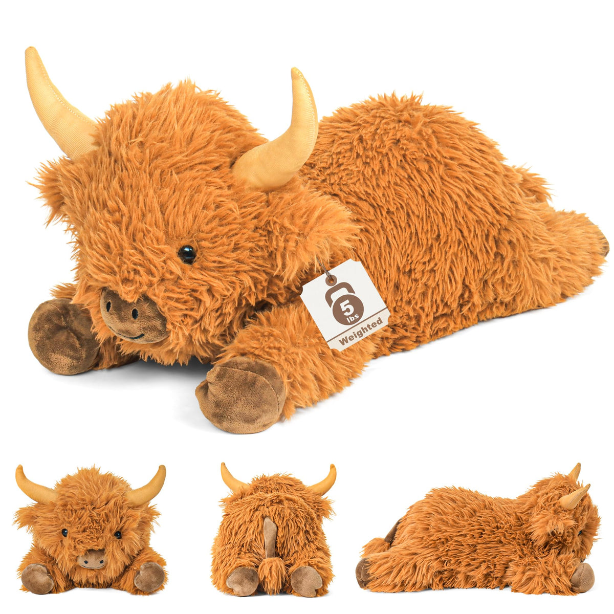 JellyMallow Highland Cow Weighted Plush – 22-Inch, 5 lb Huggable Stuffed Animal