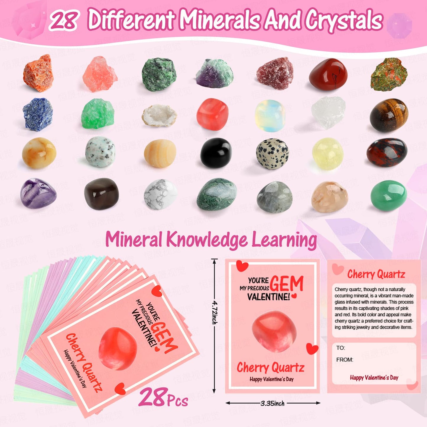 JELMOK Valentines Day Cards for Kids — Bulk Class Exchange Cards with Crystals (Multicolour)