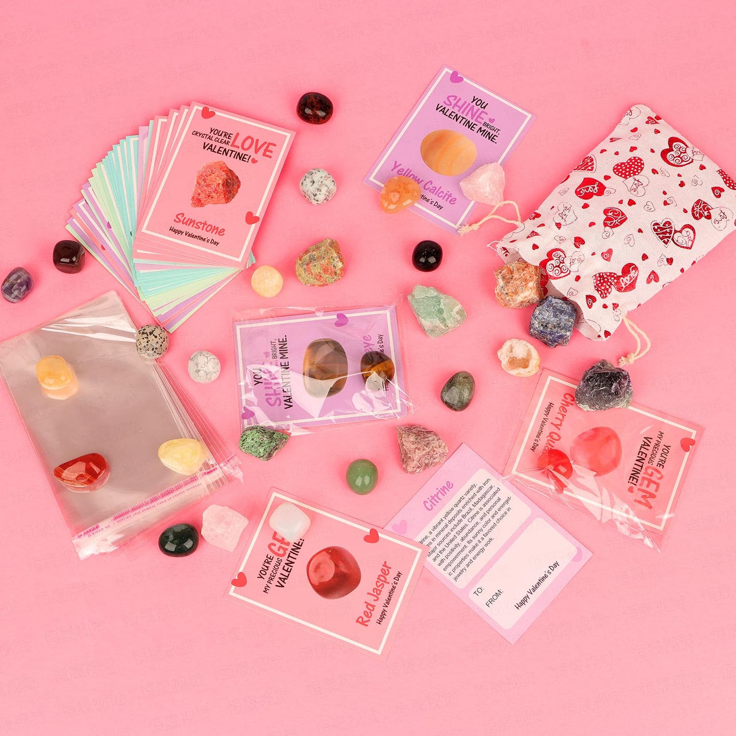 JELMOK Valentines Day Cards for Kids — Bulk Class Exchange Cards with Crystals (Multicolour)