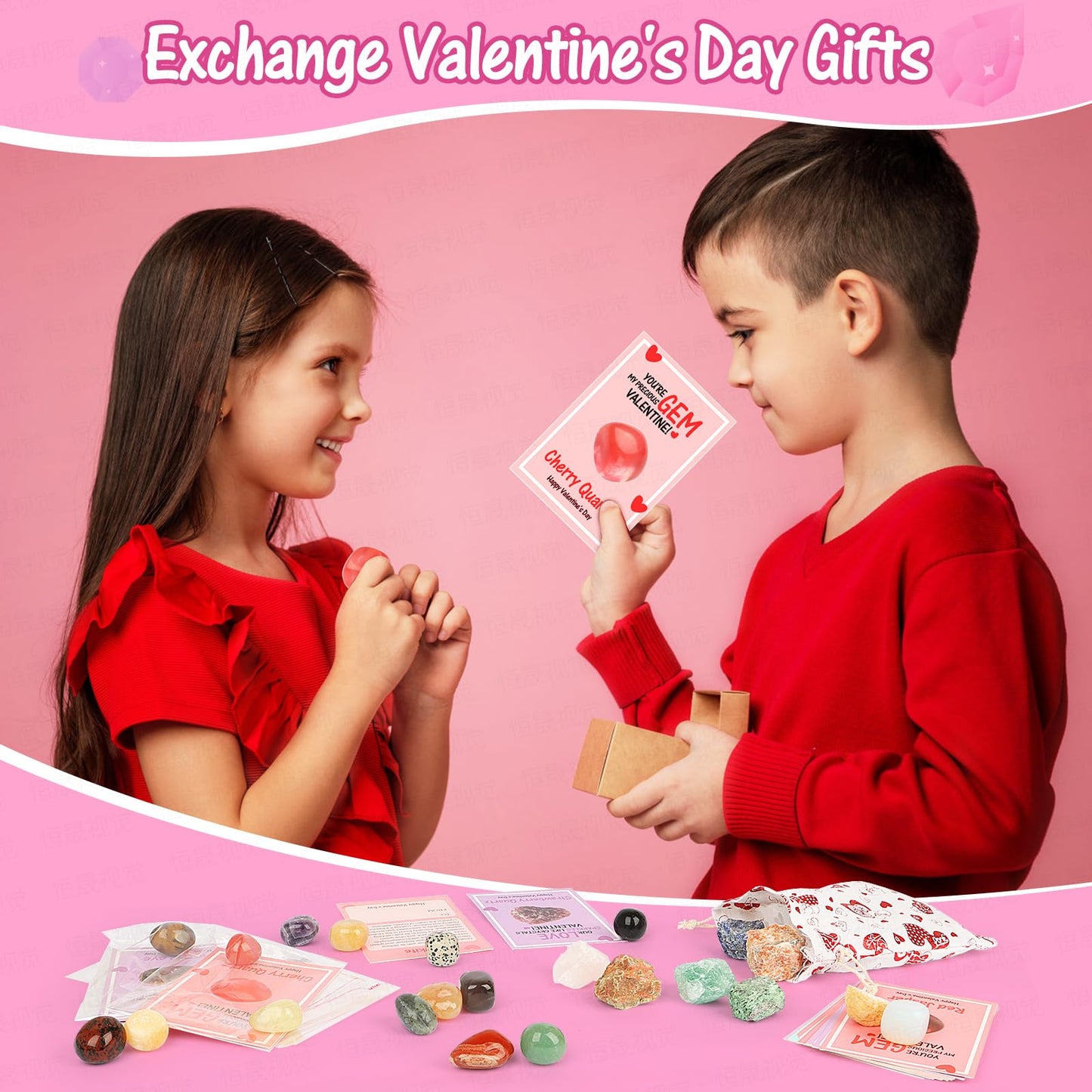 JELMOK Valentines Day Cards for Kids — Bulk Class Exchange Cards with Crystals (Multicolour)