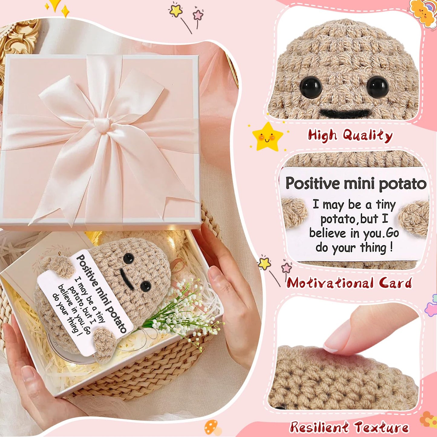 JELUTAR Inspirational Crochet Potato Gift — Positive Words for Women, Men, Friends
