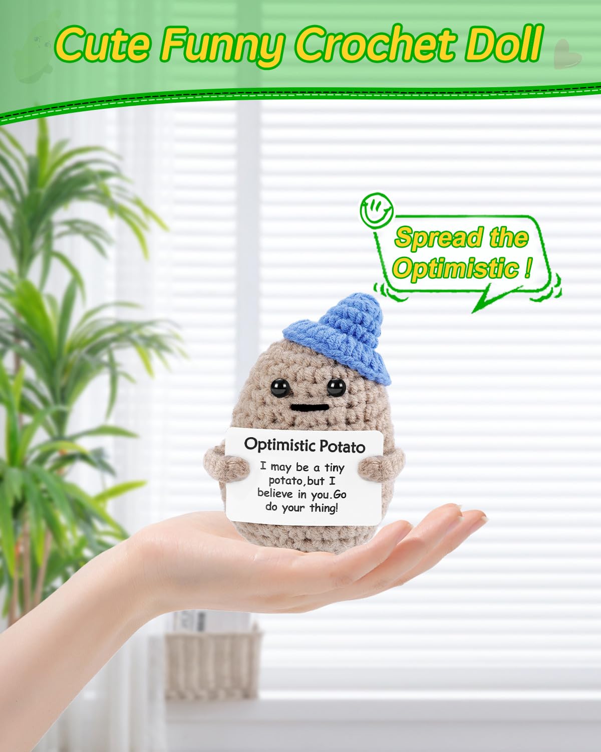 JELUTAR Mini Funny Potato – 3-Inch Knitted Doll with Card for Cheer Up Gifts & Party Decor