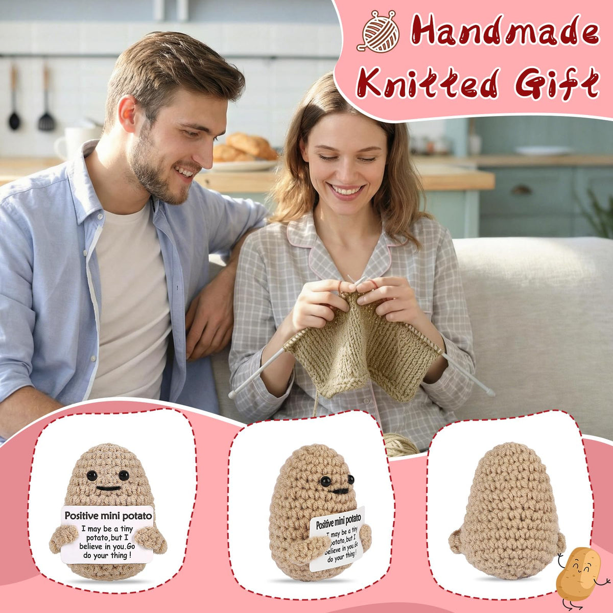 JELUTAR Inspirational Crochet Potato Gift — Positive Words for Women, Men, Friends