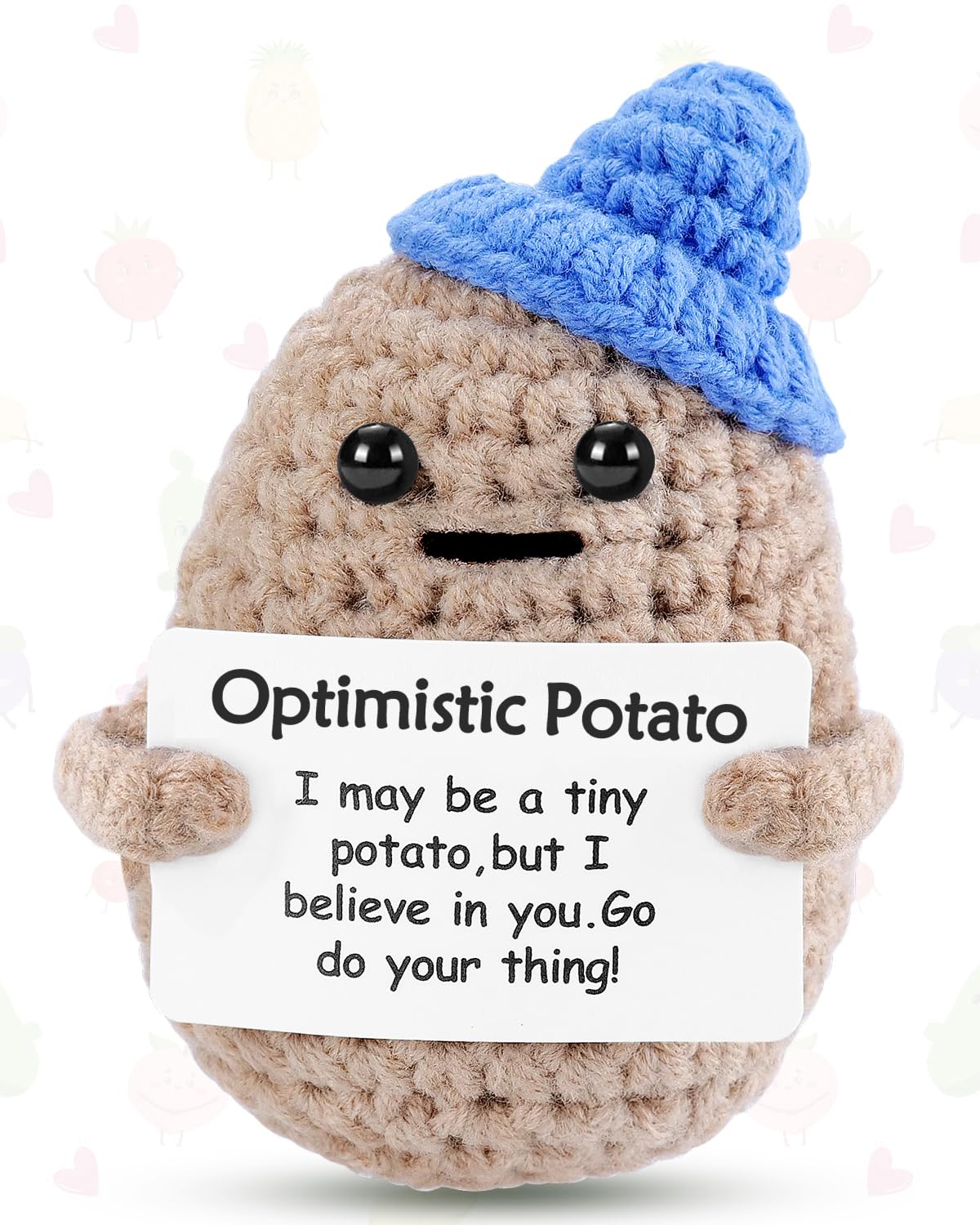 JELUTAR Mini Funny Potato – 3-Inch Knitted Doll with Card for Cheer Up Gifts & Party Decor