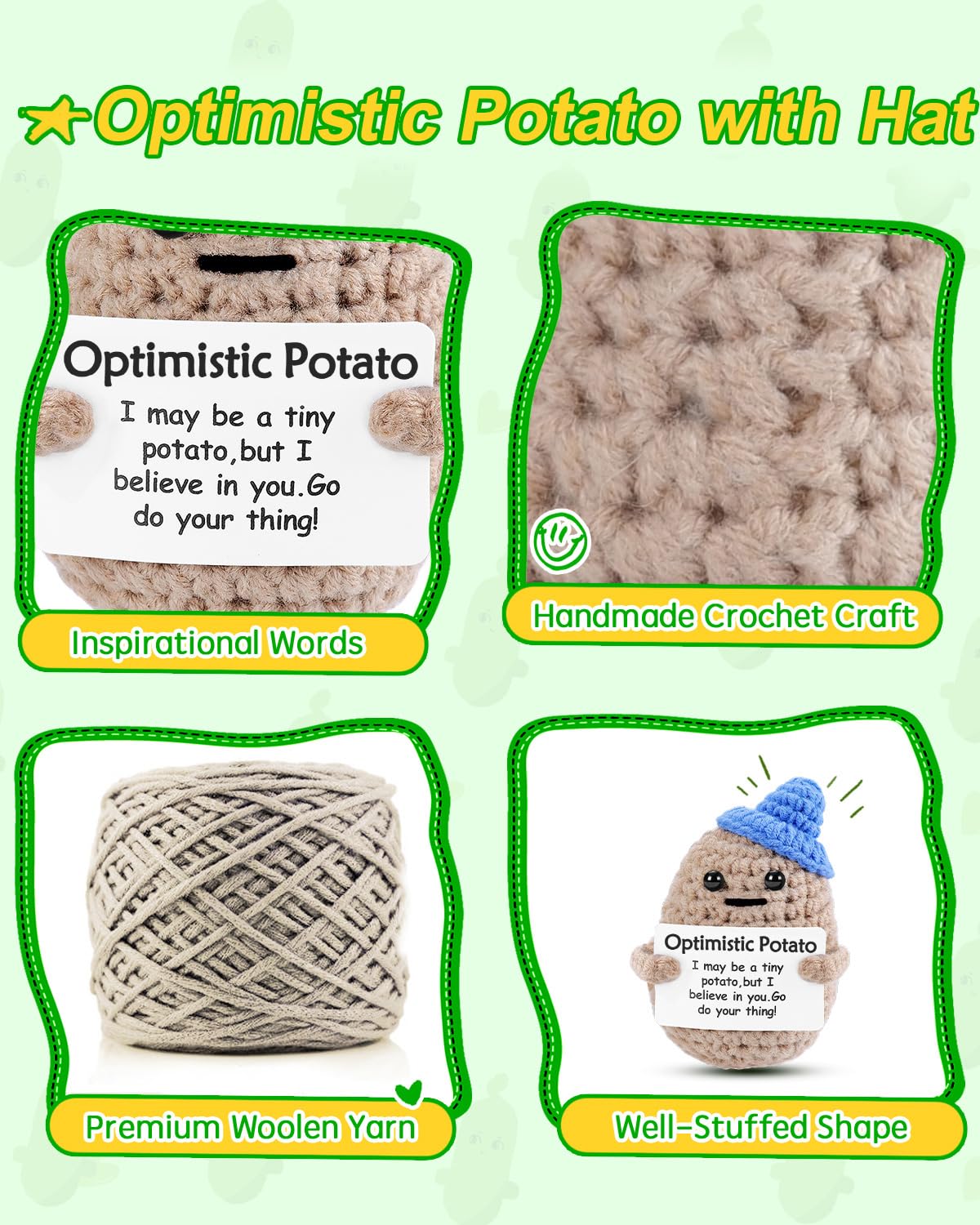JELUTAR Mini Funny Potato – 3-Inch Knitted Doll with Card for Cheer Up Gifts & Party Decor