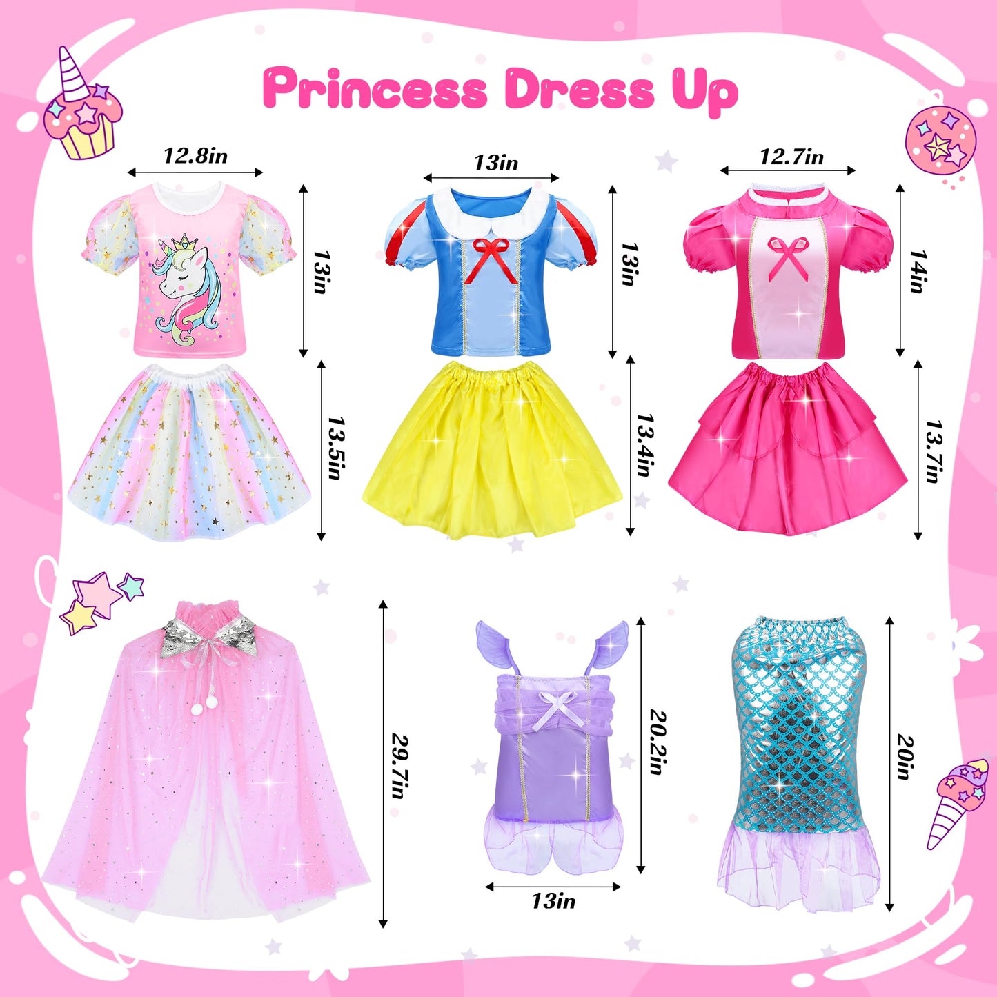 JEMSHE 15-Piece Princess Dress Up Set for Girls (Ages 3–8) | Magical Role-Play Costumes