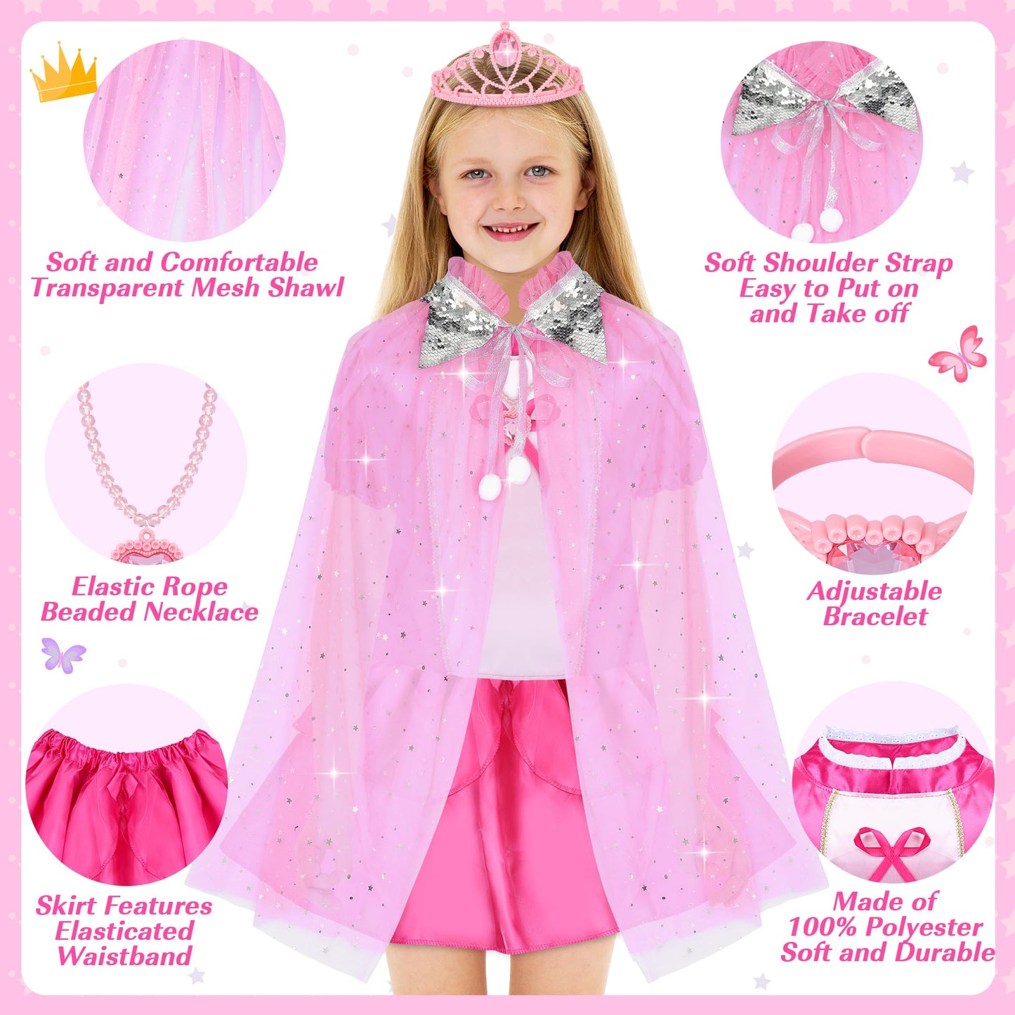 JEMSHE 15-Piece Princess Dress Up Set for Girls (Ages 3–8) | Magical Role-Play Costumes