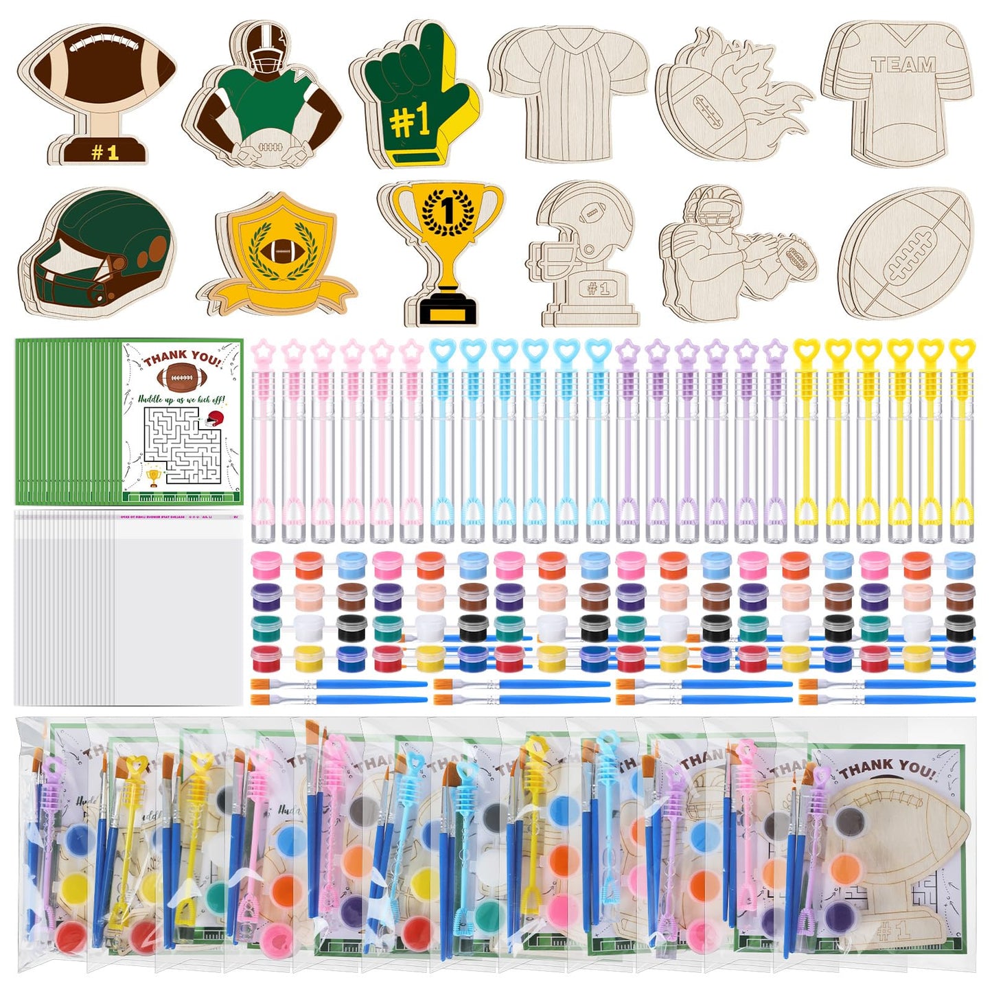 Jenaai 24-Set Wood Football Painting Craft Kit - Soccer Party Favors