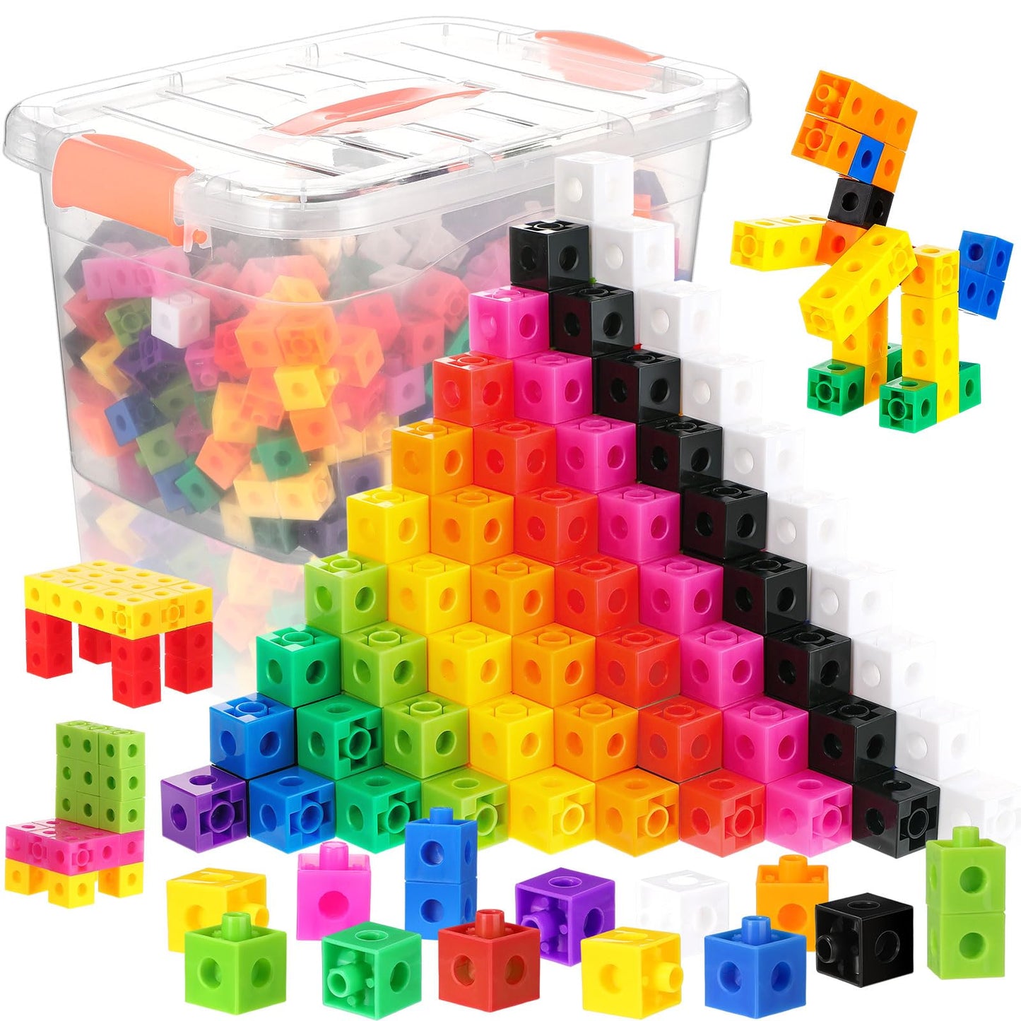 Jenaai 300 Pcs Linking Cubes with Storage Container (Orange) – Colorful Math Manipulatives for Preschool & Kindergarten
