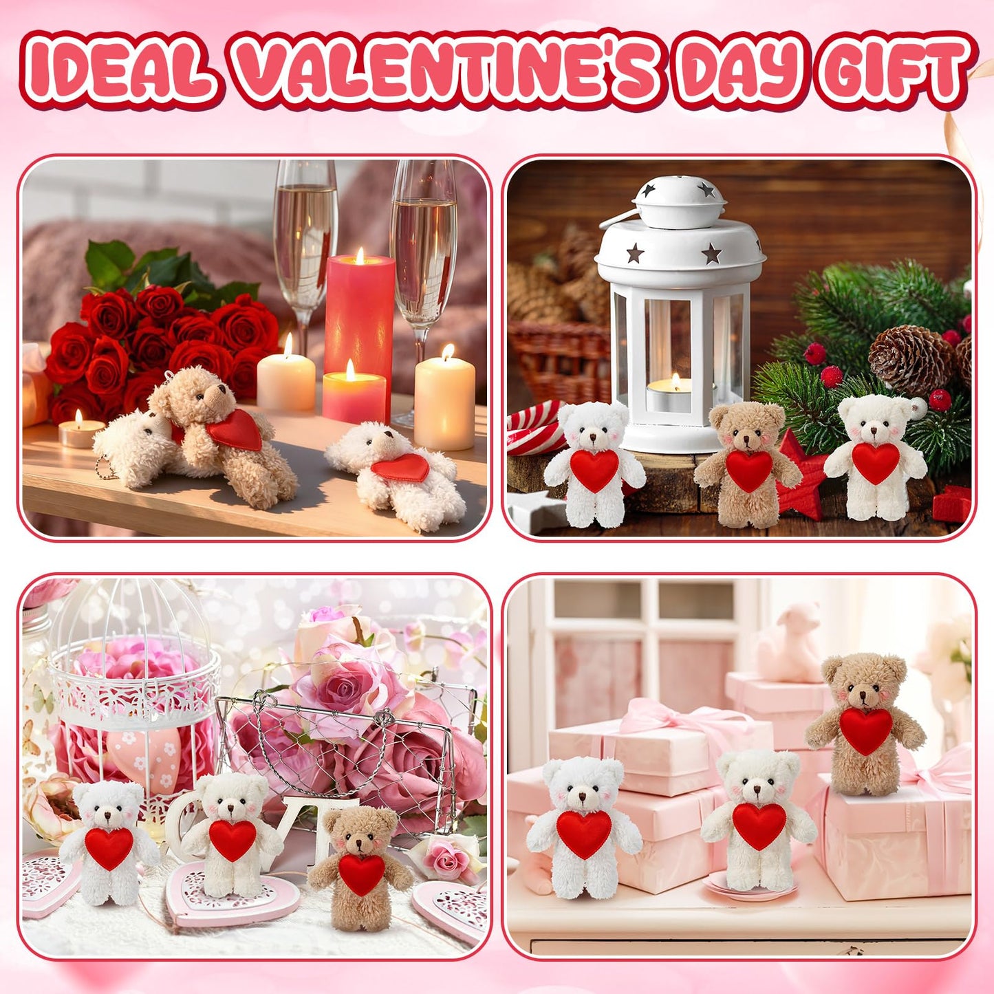 Jenaai 24 Pcs Valentine's Day Mini Teddy Bears Bulk - 5.1in Soft Plush Toys for Gifts & Party Favors