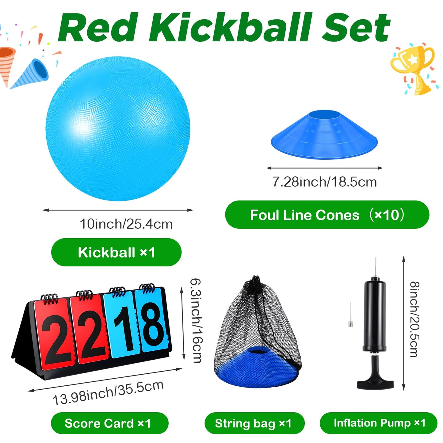 Jenaai 18-Piece Kickball Set | 10-Inch Playground Ball, Bases, Pump, Scoreboard & Cones