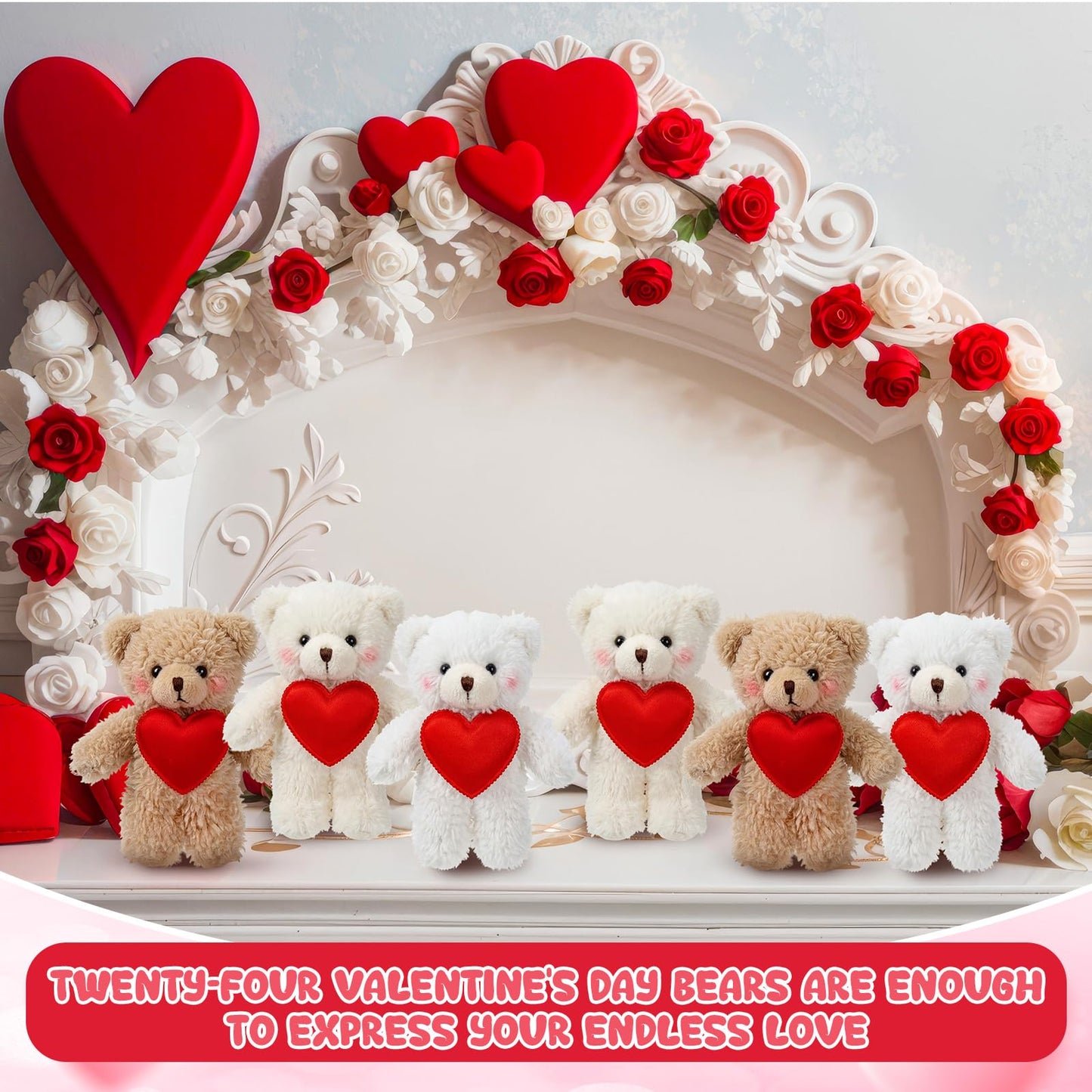 Jenaai 24 Pcs Valentine's Day Mini Teddy Bears Bulk - 5.1in Soft Plush Toys for Gifts & Party Favors