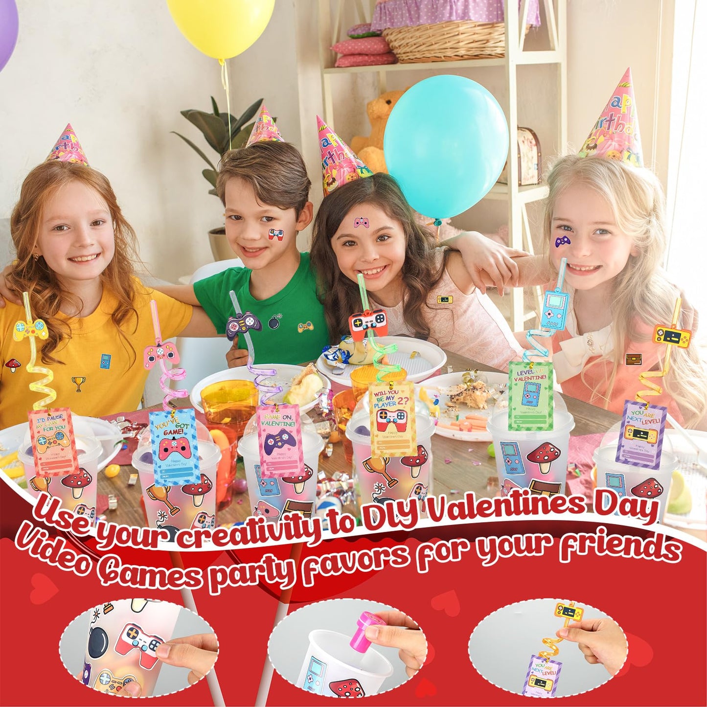 Jenaai 268-Pcs Valentines Day Gifts for Kids – Classroom Favors, Game Cards, Cups & More