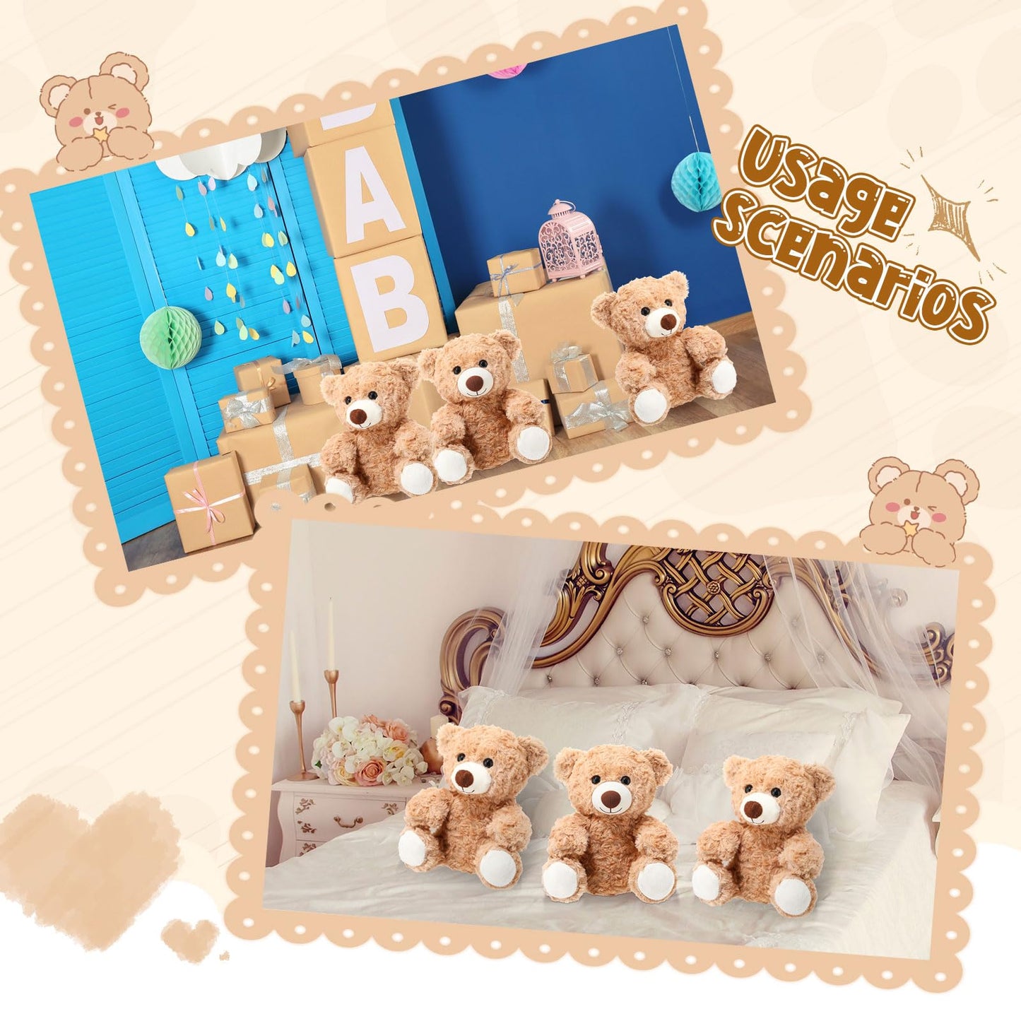 Jenaai 12 Pcs Bears Bulk – 10'' Plush Bears for Baby Showers, Parties & Gifts