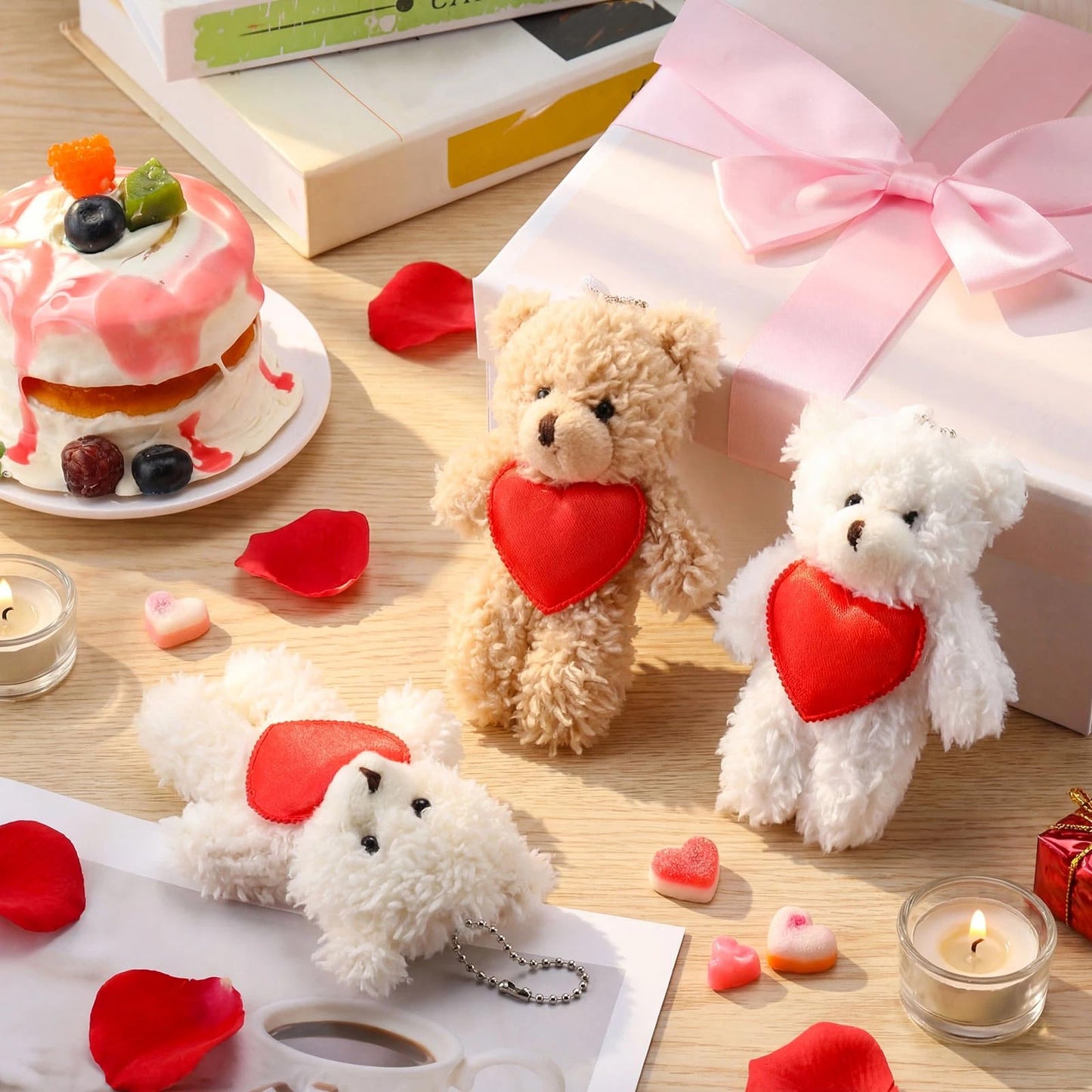 Jenaai 24 Pcs Valentine's Day Mini Teddy Bears Bulk - 5.1in Soft Plush Toys for Gifts & Party Favors