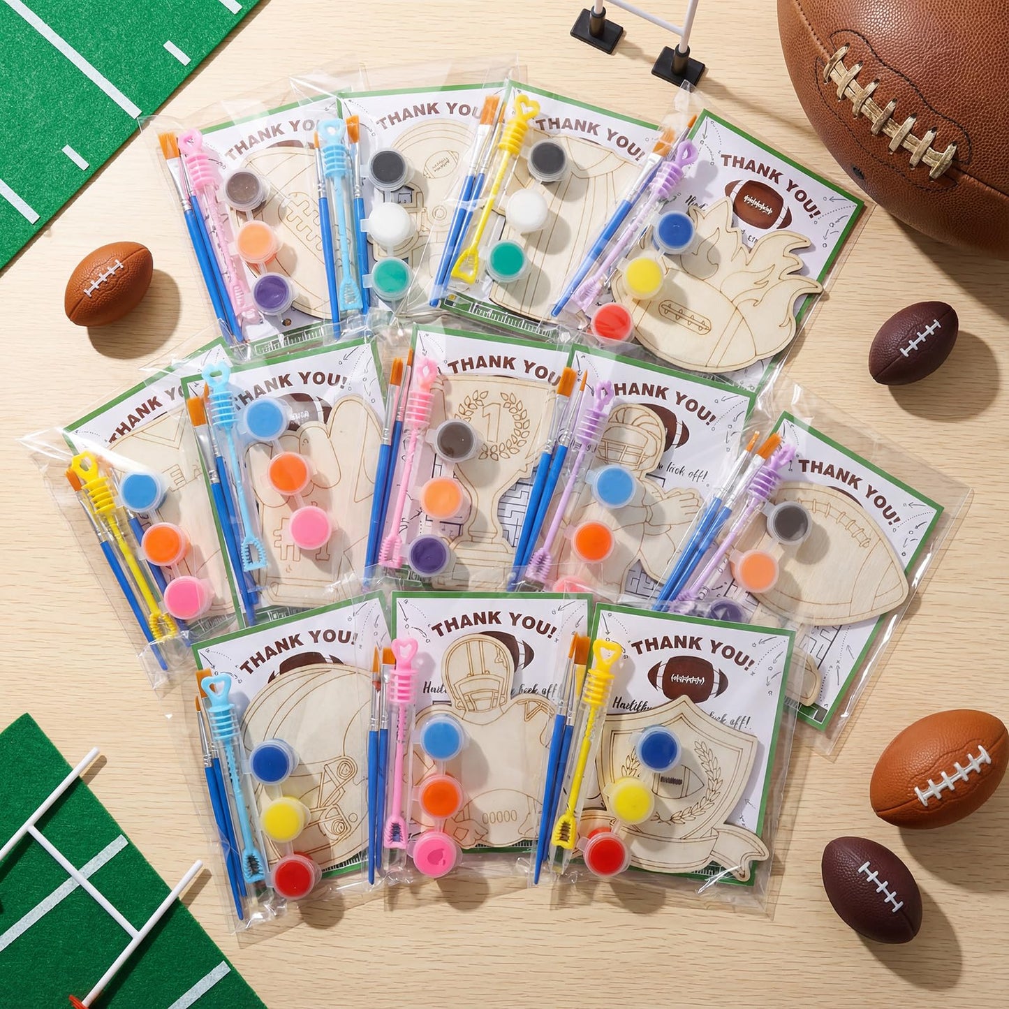 Jenaai 24-Set Wood Football Painting Craft Kit - Soccer Party Favors