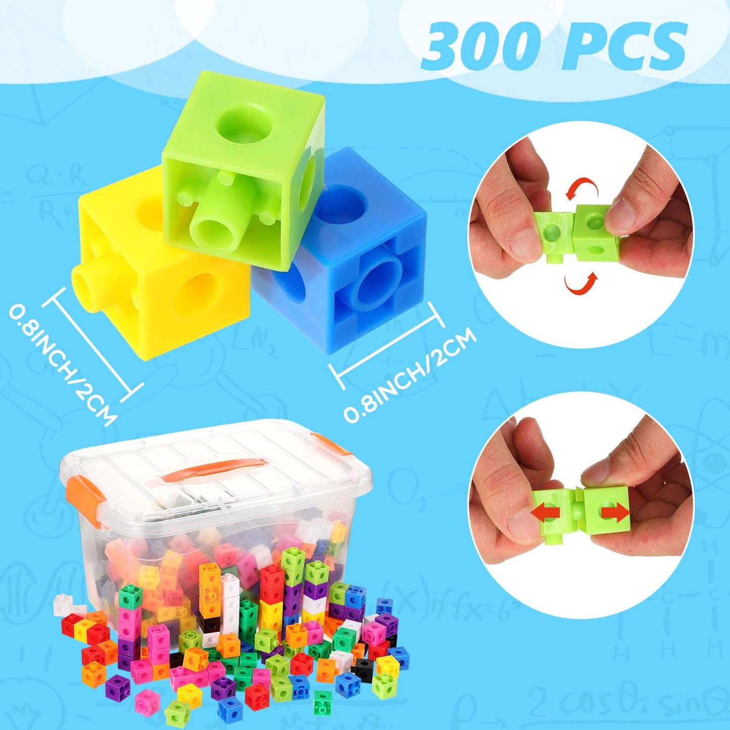 Jenaai 300 Pcs Linking Cubes with Storage Container (Orange) – Colorful Math Manipulatives for Preschool & Kindergarten