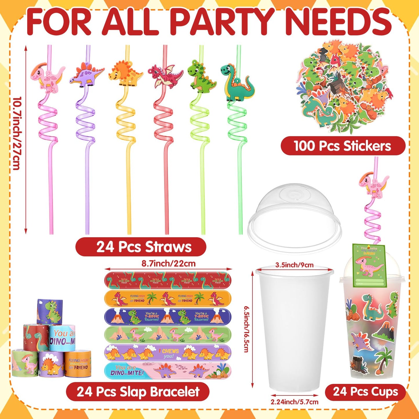 Jenaai 268 Pcs Valentines Day Gifts for Kids: Dinosaur Cups, Straws & More