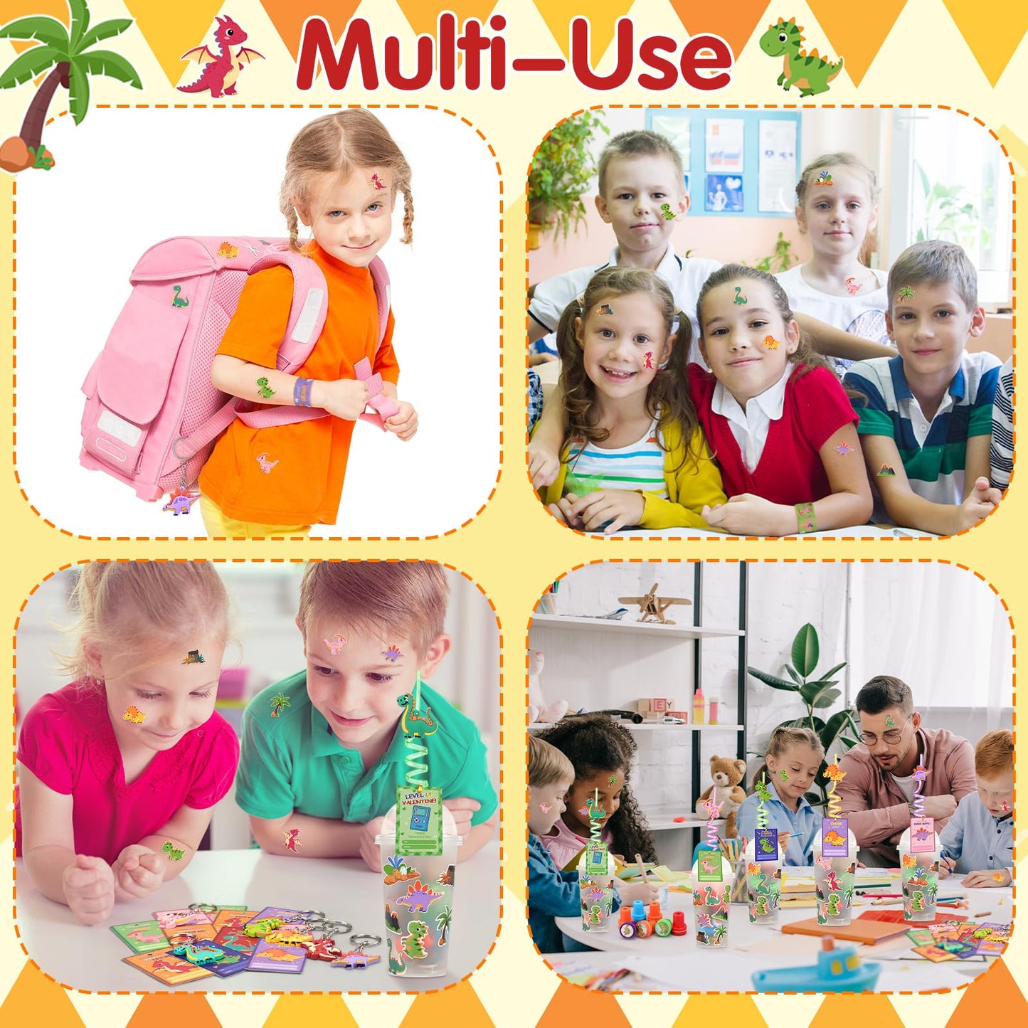 Jenaai 268 Pcs Valentines Day Gifts for Kids: Dinosaur Cups, Straws & More